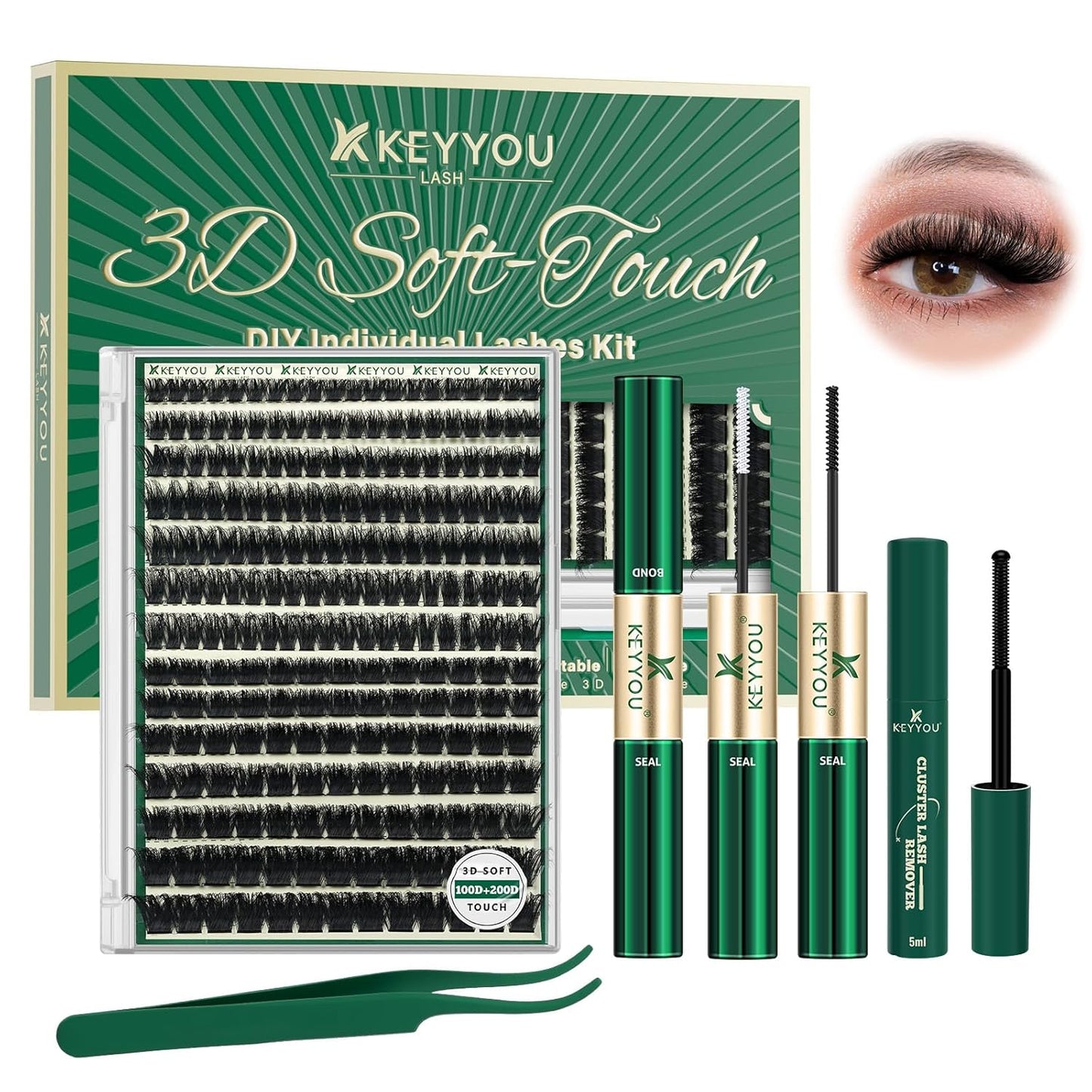 KEYYOU 3D Eyelash Clusters - 280pcs Wispy Volume Lashes | 80D D Curl, 9-18mm Mix