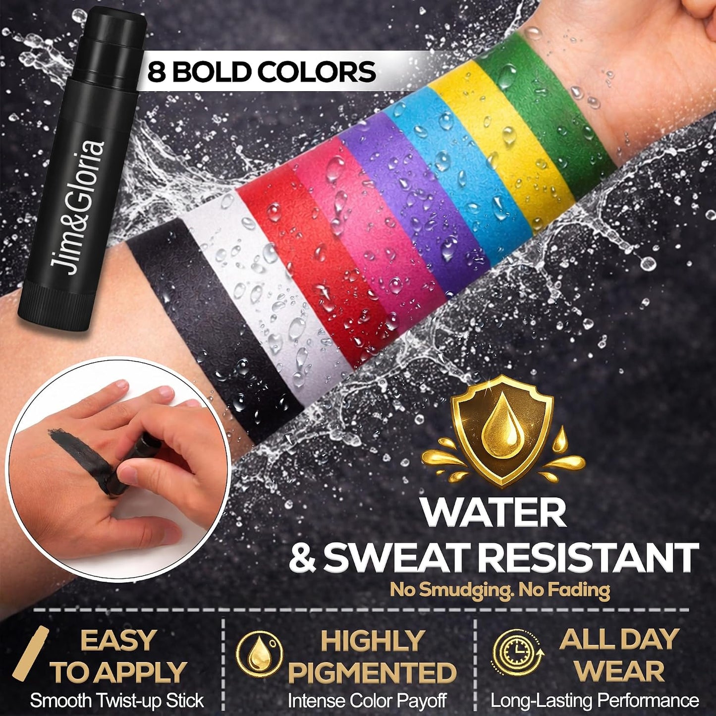 Water Resistant Eye Black Stick - Anti-Glare Sports Face Paint for Softball, Baseball, Football | 8 Colors Available