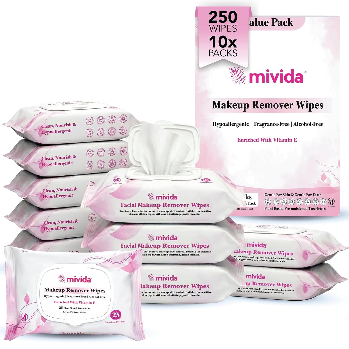 Hypoallergenic Makeup Remover Wipes - 200 Count Bulk Pack | Vitamin E, Fragrance-Free & Alcohol-Free for Sensitive Skin