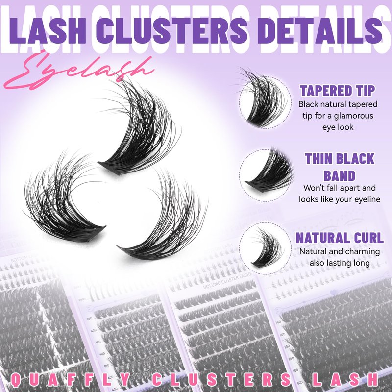 QUAFFLY 1274Pcs Lash Extension Kit 40D+60D+80D+100D+Bottom Lashes+Spike lashes Individual Lash Clusters With Lash Bond&Seal Remover Tweezer Lash Curler for Natural DIY Cluster Eyelash Extensions Kit
