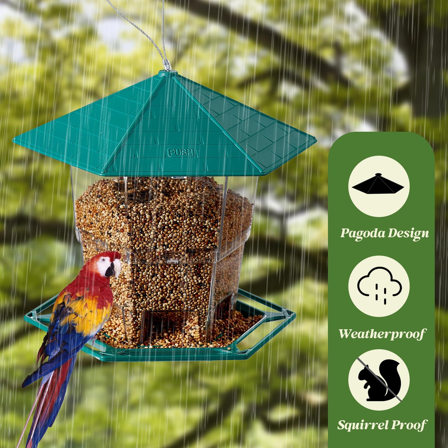 KSIA Klear Bird Feeder for Outdoor Hanging, Squirrel Proof Bird Feeders, Wild Birdfeeders Outside Hanging, Large Capacity Birdfeeder for Cardinal, Attracting Wild Birds, 1 Pack