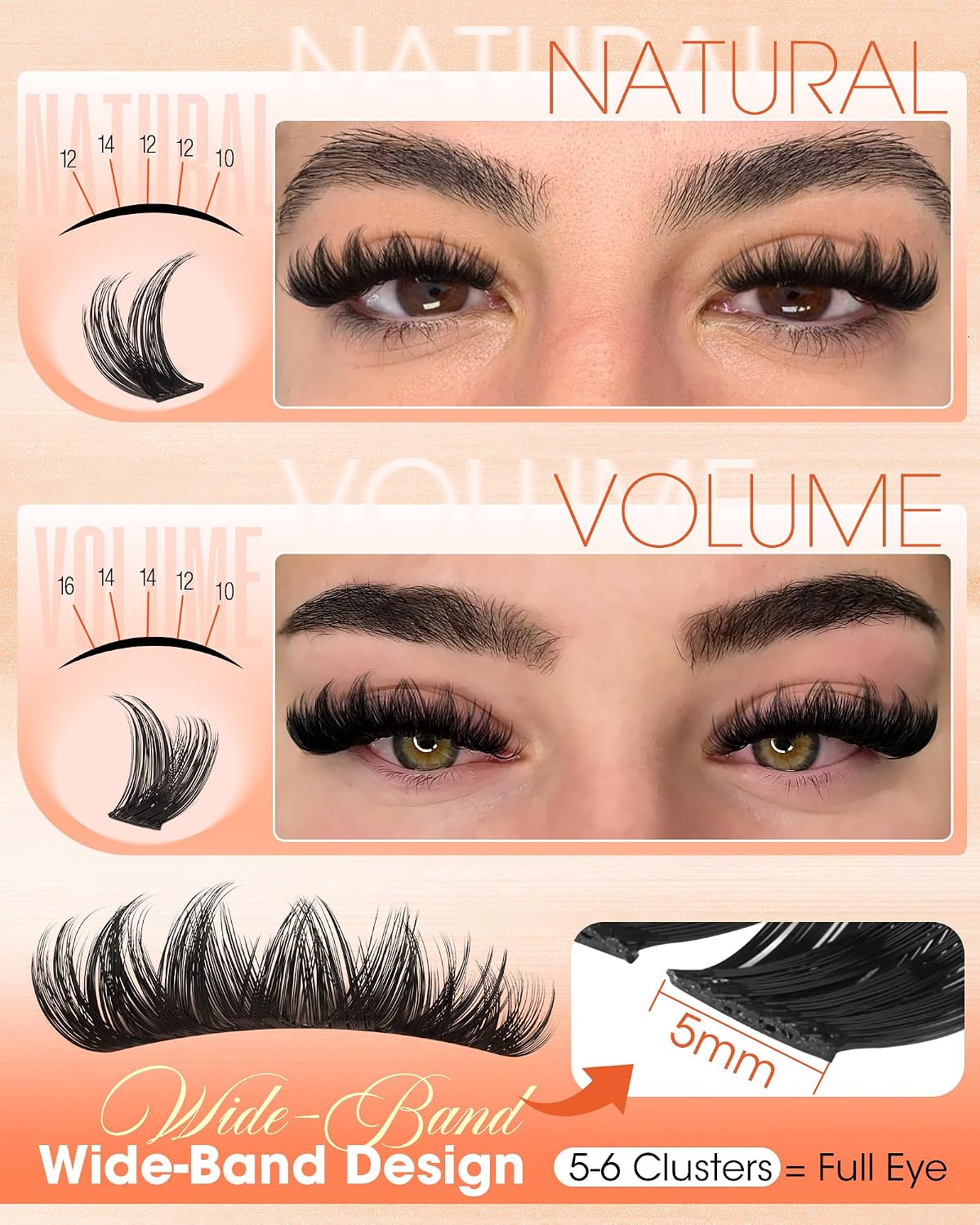 Fluffy Eyelash Clusters - Natural Wispy Manga Lash Extensions | DIY CD Curl 10-16mm Individual Lashes
