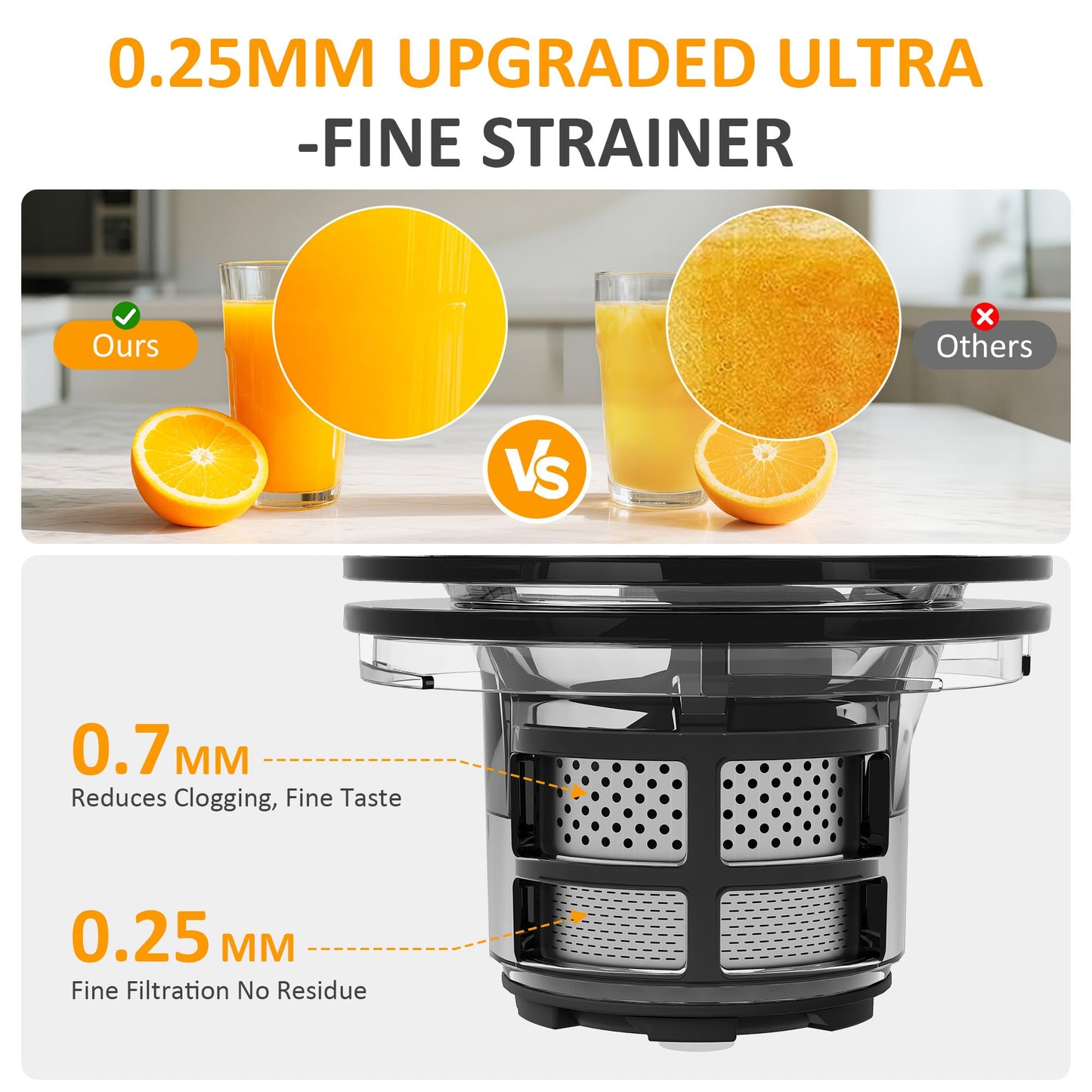 Sunvivi Cold Press Juicer with 5.9" Wide Feed Chute, 150W Slow Masticating Juicer Machines Fit Whole Vegetables & Fruits, Easy to Clean, Dual-Layer Strainer, High Yield Juicer for Home, Black