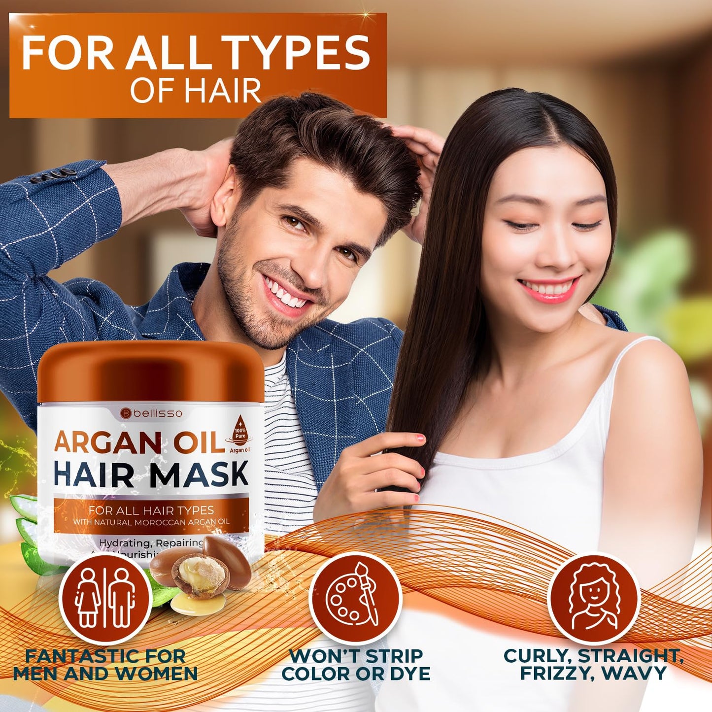 Moroccan Argan Oil Hair Mask - Deep Conditioning Treatment for Damaged Hair | Hydrating Repair with Collagen & Keratin