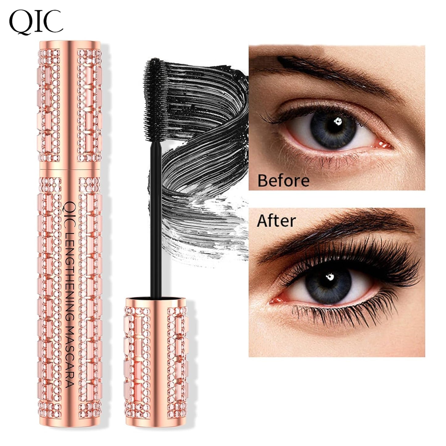 Waterproof Lengthening & Curling Mascara - Natural Fiber Formula for Long, Dense Lashes | Smudge-Proof, Black