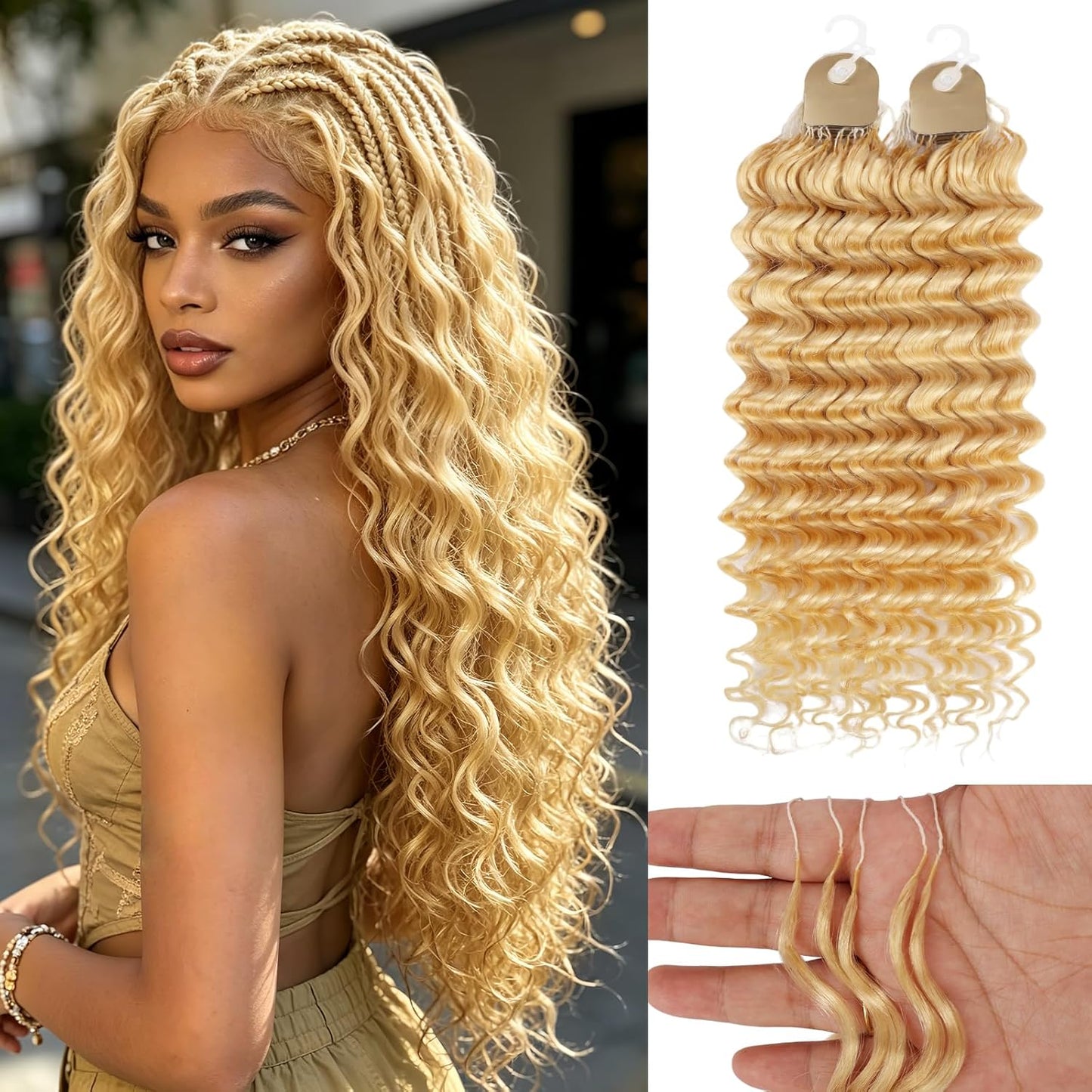 Human Crochet Hair for Black Women - 16 Inch Deep Wave Crochet Hair | Lightweight, Natural Look, 100 Strands