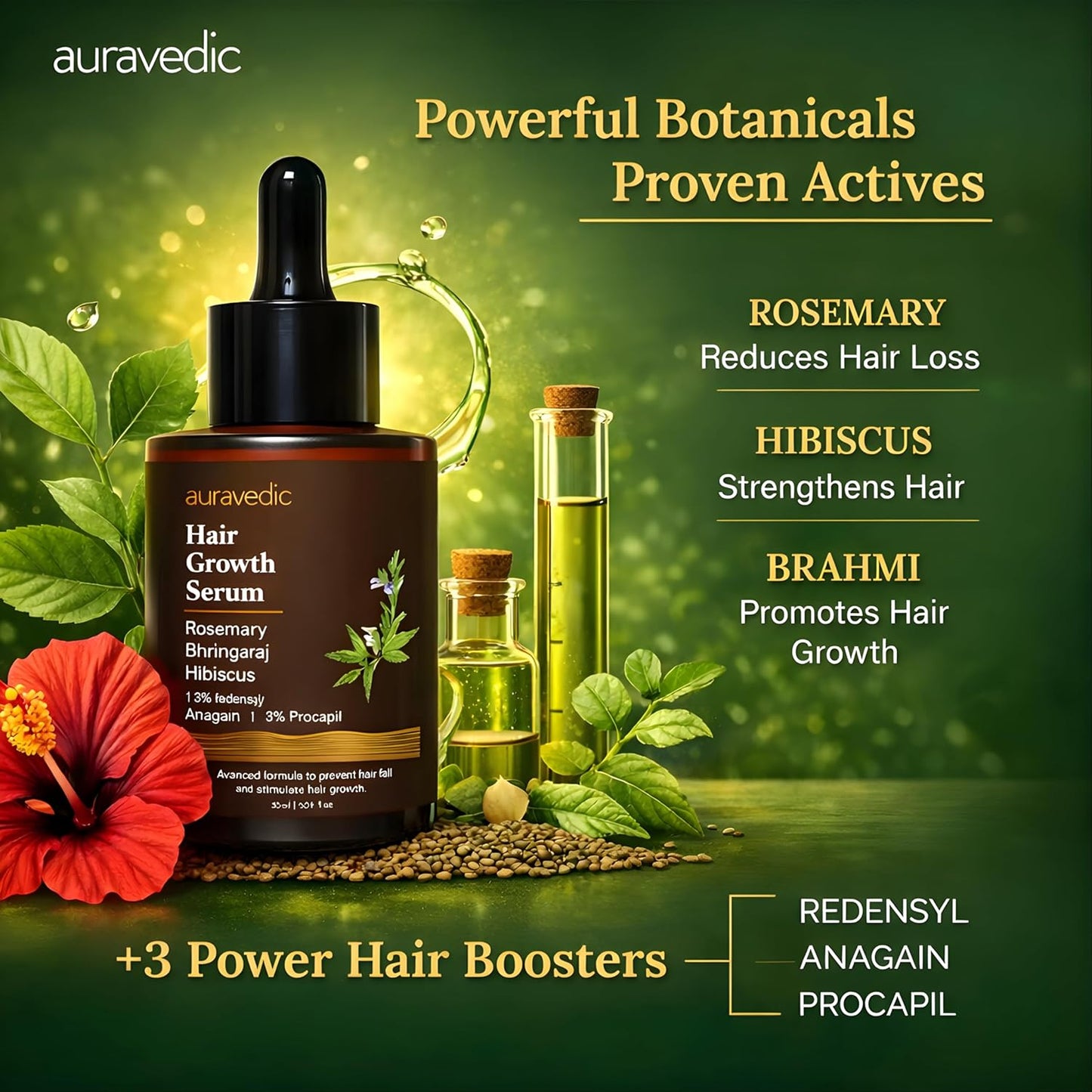 Hair Growth Serum with 3% Redensyl & 4% Anagain - Nourishes Roots & Reduces Breakage | Rosemary, Bhringraj, Hibiscus | 1.01 Fl Oz (30ml)