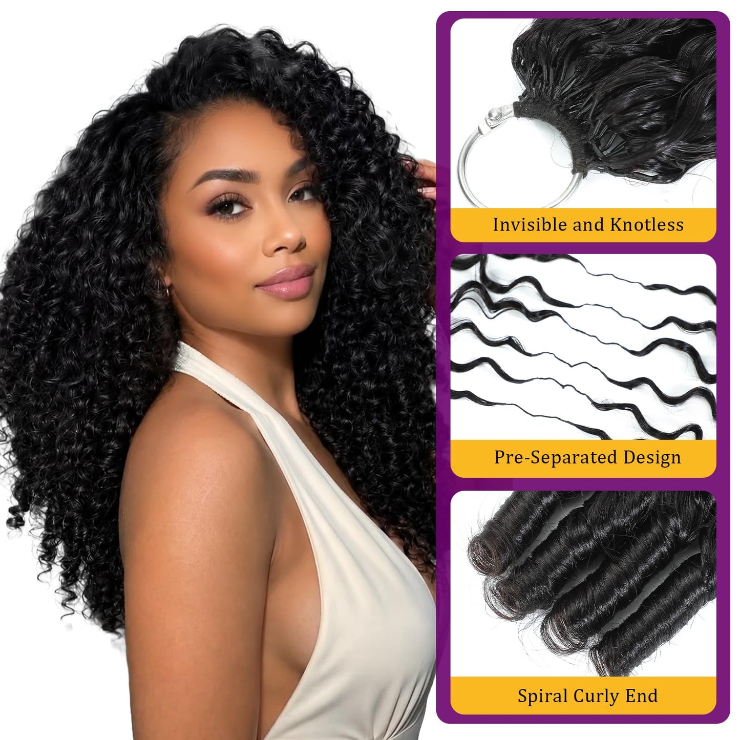 Human Crochet Hair for Black Women 18 Inch 120g Miracle Knots Hair Burmese Curly Crochet Human Hair Feather Crochet Human Hair Bundles Invisible Hair Extensions Natural Black