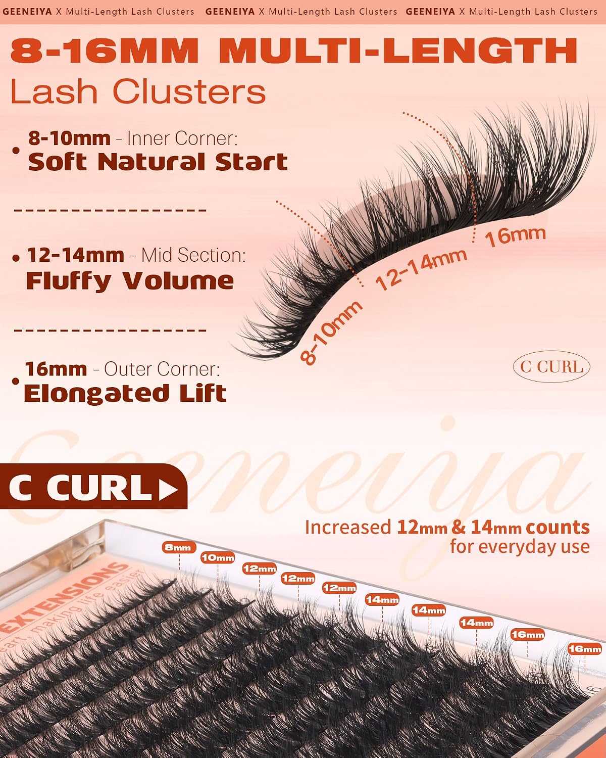 Fluffy Lash Clusters - 3D C Curl Eyelash Extensions for Salon-Quality Lashes | 8-16mm Natural Length