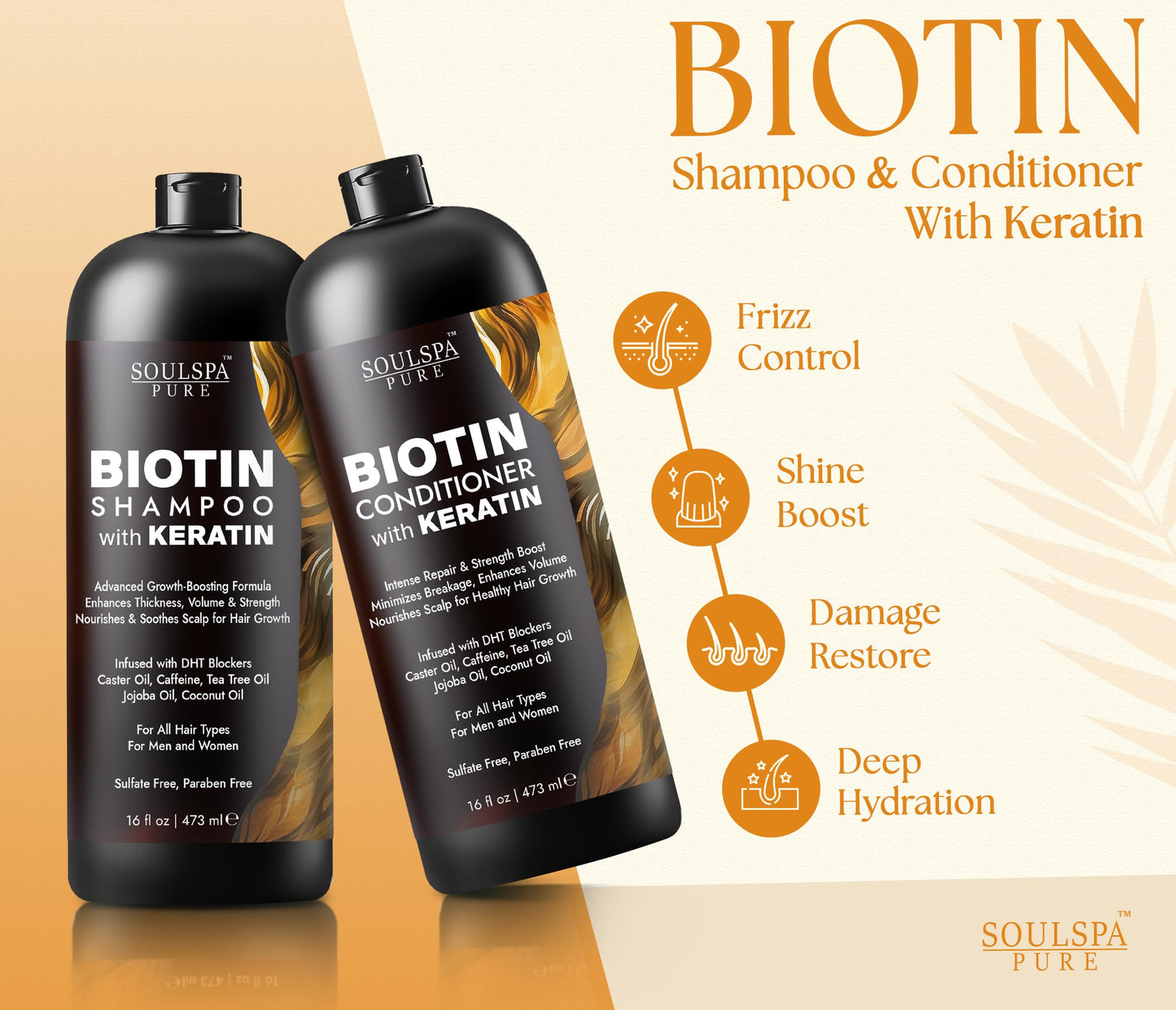 Biotin Shampoo and Conditioner Set with Keratin - 16 fl oz Each