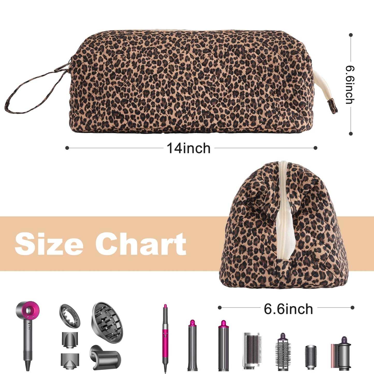 UUYUUY Hair Tools Travel Bag with Divider, Hair Tool Organizer Case for Dyson Airwrap & Shark FlexStyle, Large Capacity Storage Bag for Hair Dryer Curling Iron & Styling Accessories, Leopard