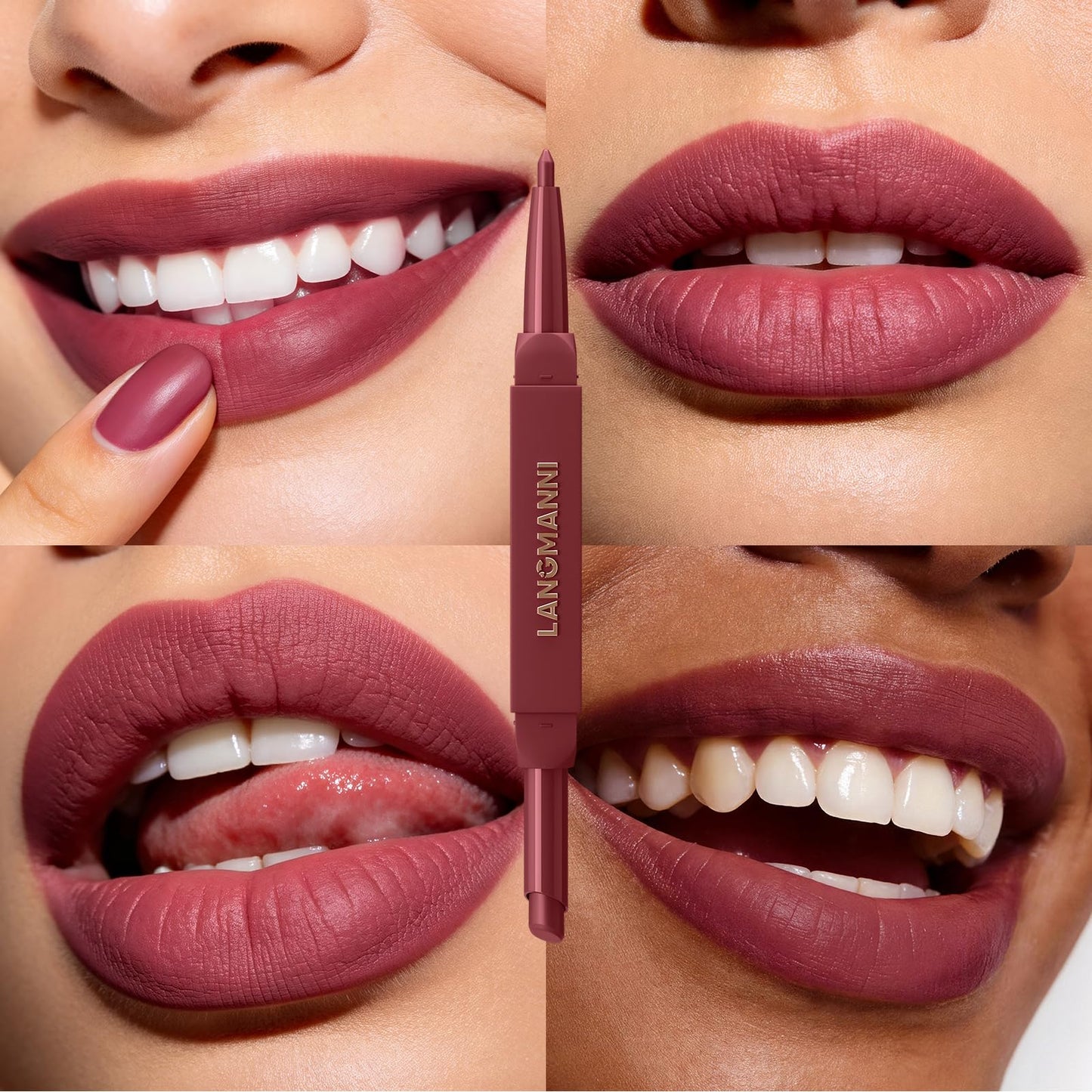 LANGMANNI 2-in-1 Lipstick & Lip Liner Set,2 Colors Set|Angled Lipstick+Matching Lipliner Pencil|Velvet Matte Finish,Long-Lasting & Smudge-Resistant|All-in-One Lip Makeup Kit for Women(#1+2)