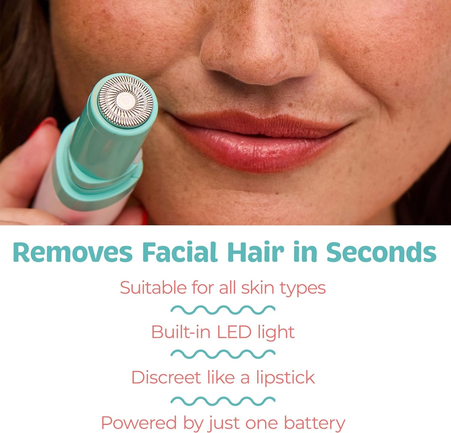 PalmPerfect Facial Hair Remover for Women - Portable Lipstick-Sized Shaver with LED Light | Painless Dual-Track Blade for Upper Lip, Cheeks, Forehead