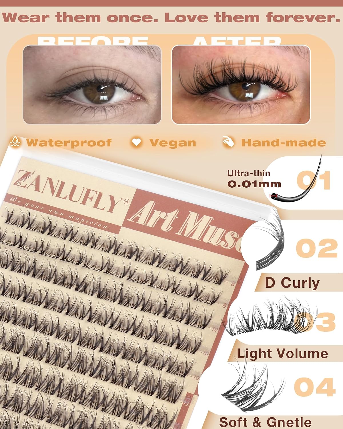 Spider Lash Clusters - Wispy Eyelash Extensions for Natural Look | DIY 8-16mm D Curly Individual Lashes