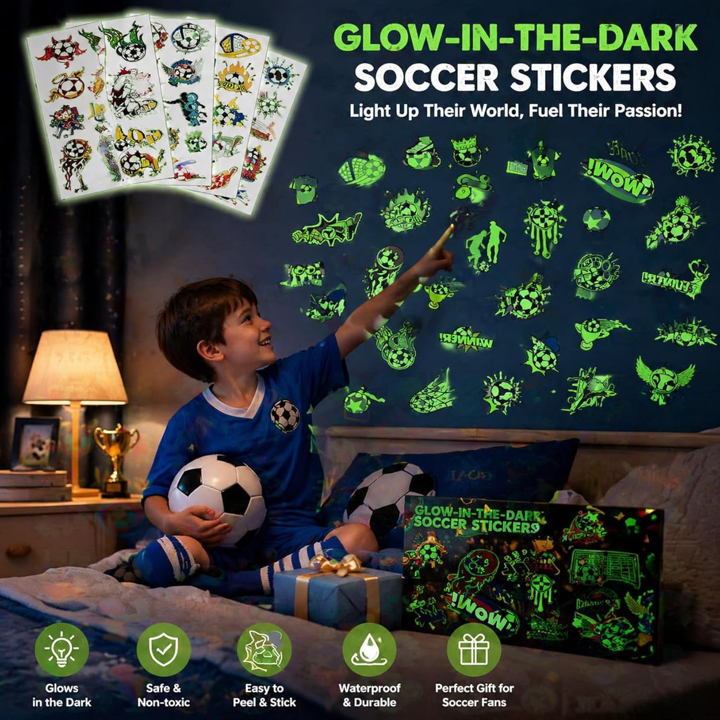 Glow In The Dark Soccer Temporary Tattoos - Fun Party Favors for Kids | Stickers for Boys & Girls