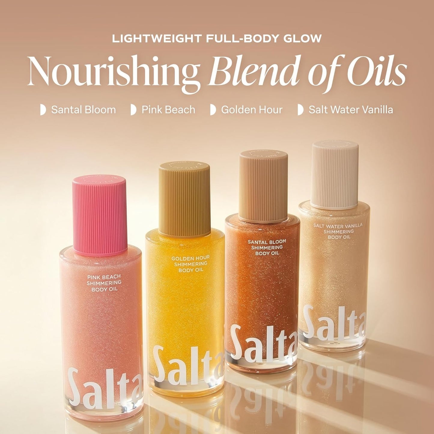 Shimmering Body Oil - Santal Bloom Scented Moisturizer with Light-Reflecting Pearls | 4 Fl Oz
