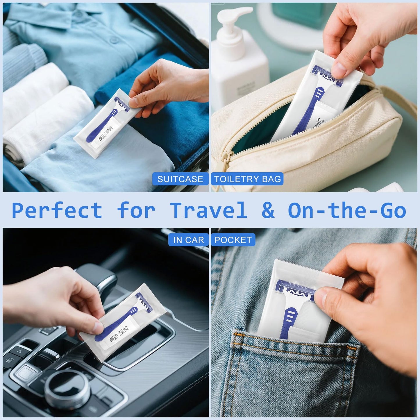 Disposable Razors Bulk, Razors Individually Wrapped Bulk, Travel Razors Bulk With 10g Shaving Cream For Hotels, Shelters, Homeless, Nursing Homes, Charities, Churches (Blue,30-PACK)