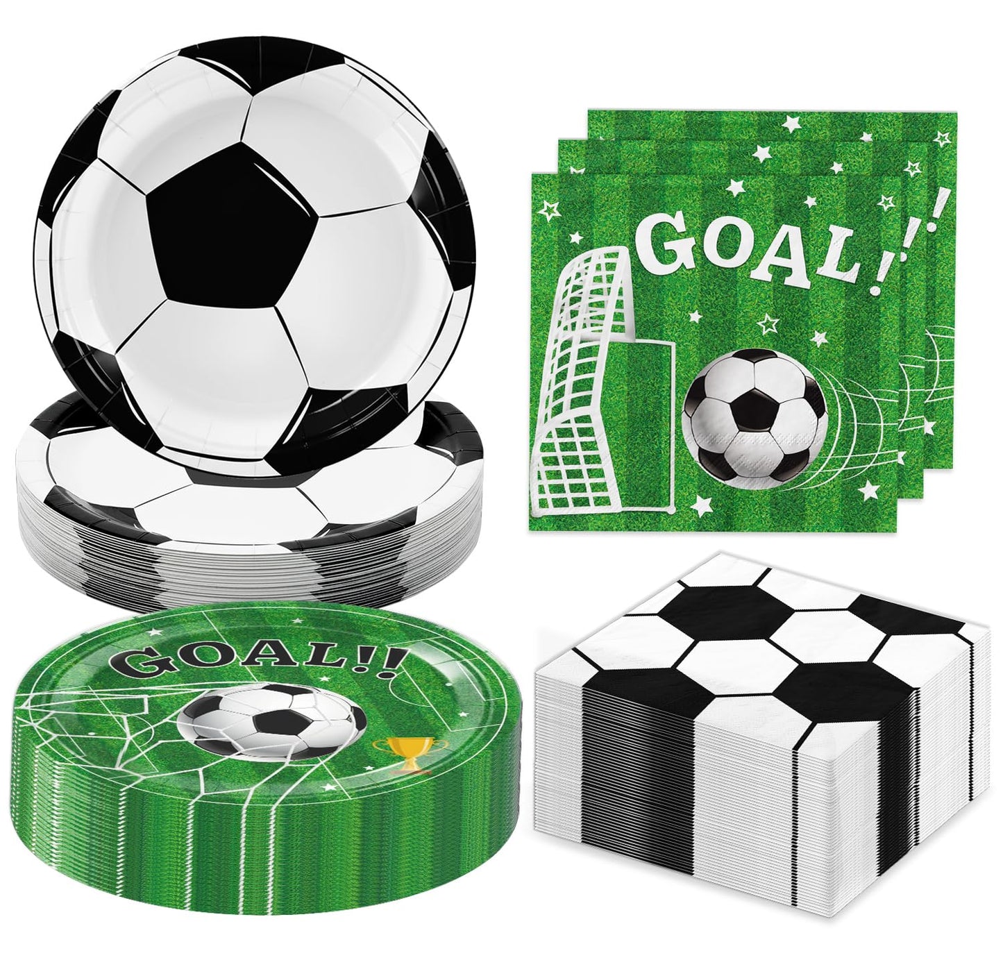 LINHAXM Soccer Plates and Napkins, Disposable Paper 9-Inch Plates and Napkins, Soccer Party Supplies for Sports Birthday Party Decorations, Serves 24