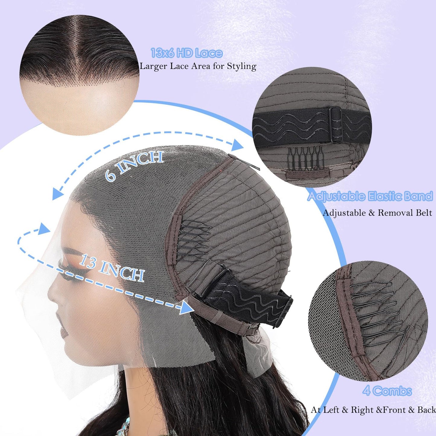 Huirslex 30 Inch Body Wave Lace Front Wigs Human Hair Pre Plucked 13x6 Lace Front Wig Human Hair 200% Density Body Wave Human Hair Wig 12A Body Wave Wig for Women Natural Black