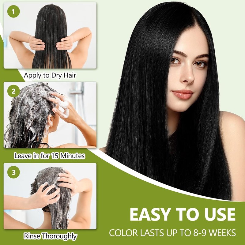 Black Hair Dye Shampoo - 100% Gray Coverage | Natural Herbal Formula, Nourishing & Ammonia-Free