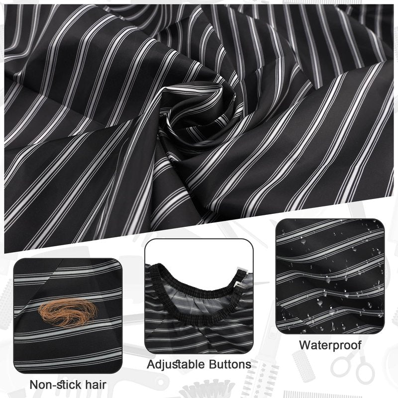 NICEMOVIC Hair Cutting Barber Cape for Men Women Kids with Neck Duster Brush and Barber Brush, Professional Barber Accessories Cleaning Supplies for Salon Haircut Styling (Black Stripe)