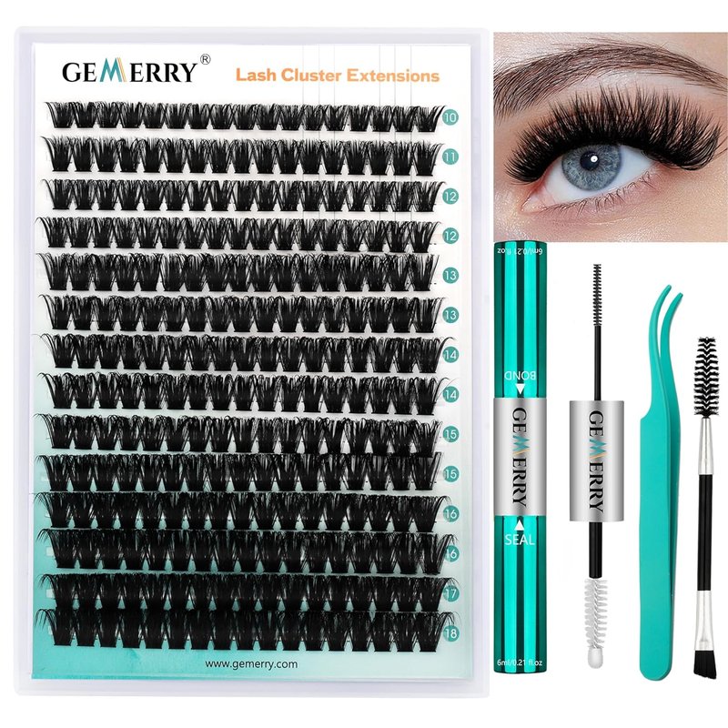Eyelash Extension Kit - Thick Curl Fluffy Clusters with Bond, Seal & Tweezers | 80 Pieces, 10-18mm