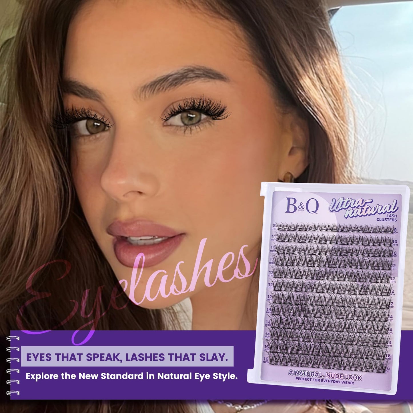 B&Q Wispy Lash Clusters Kit, Natural 01, Individual False Eyelashes Extension Set, Undetectable Natural Look for Effortless Day-to-Night Beauty, from Office Elegance to Date Night Glamour(8-16mix)