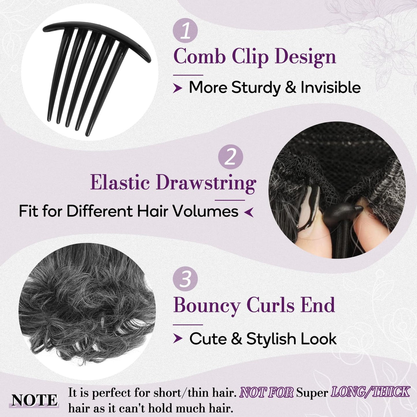 BARSDAR Short Gray Ponytail Extension - 10 Inch Wavy Drawstring Ponytail Hair Extensions for Women - Synthetic Comb Clip in Ponytail Hairpieces Fake Pony Tails Daily - Dark Gray Mixed