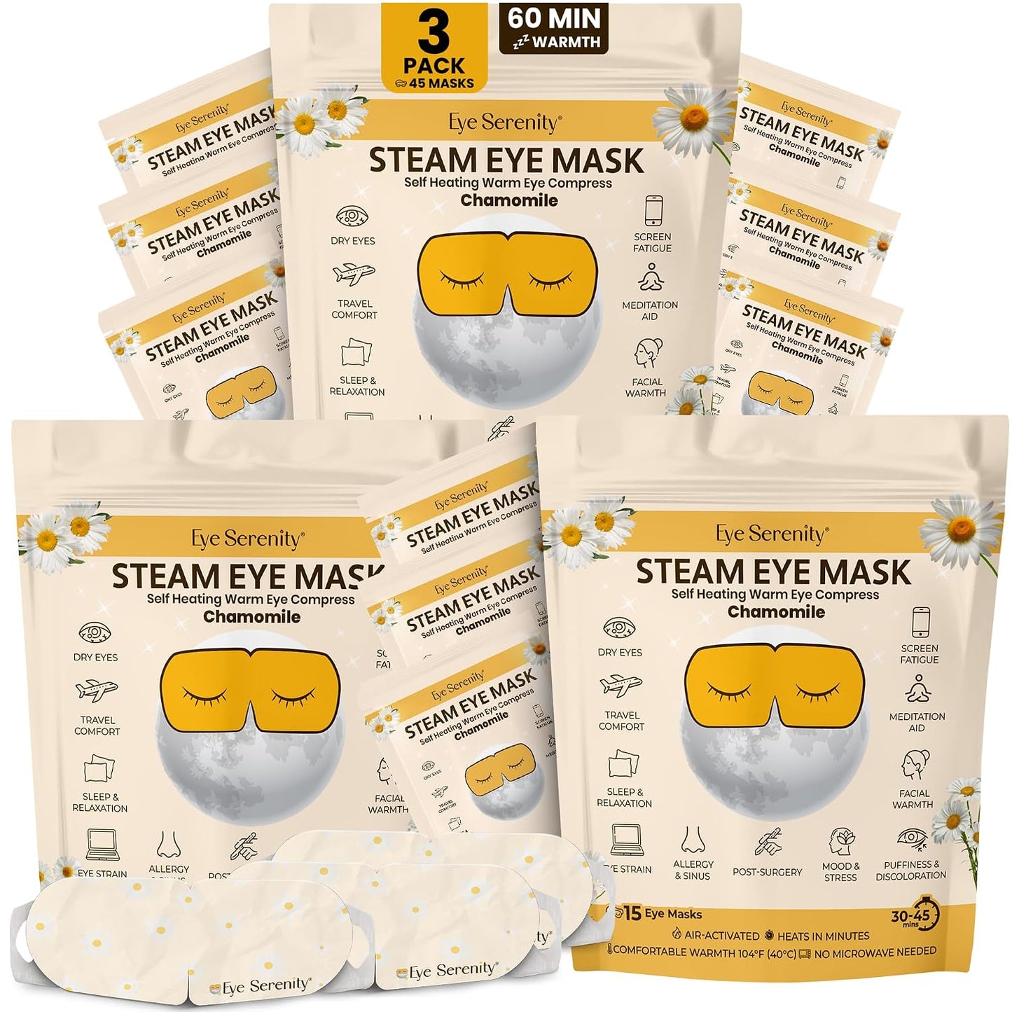 Heated Eye Mask - Eye Serenity Steam Mask for Dry Eyes | Moist Heat Relief for Styes & Puffiness - Lavender