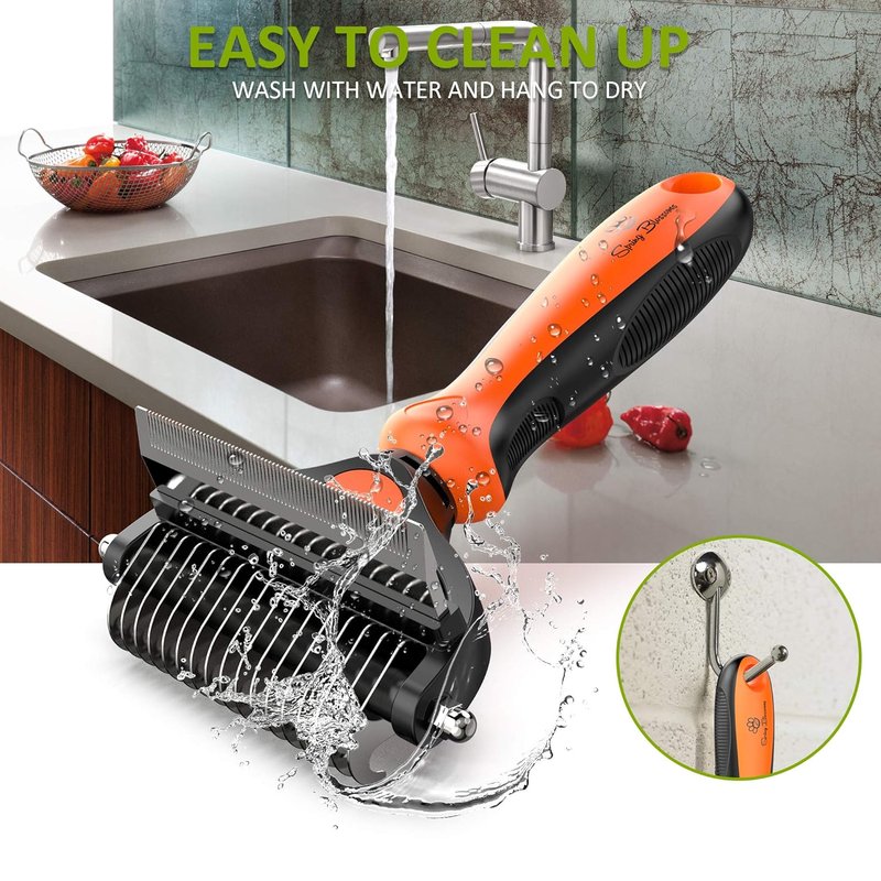 2 in 1 Professional Grooming Rake for Cats & Dogs - Dematting Comb for Easy Mats & Tangles | Orange