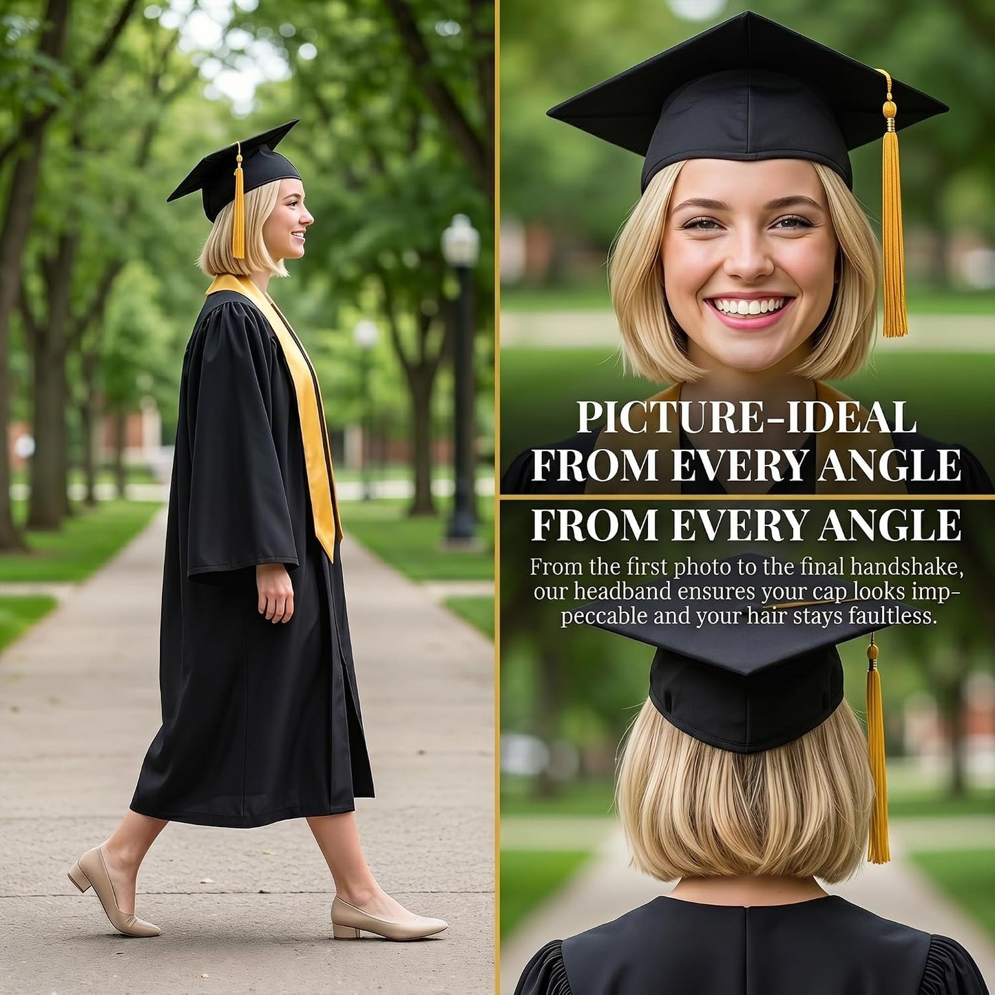 Graduation Cap Headband Kit - 2 Pack Anti-Slip Hair Band with 4 Clips for Secure Fit | Perfect for Graduates & Students