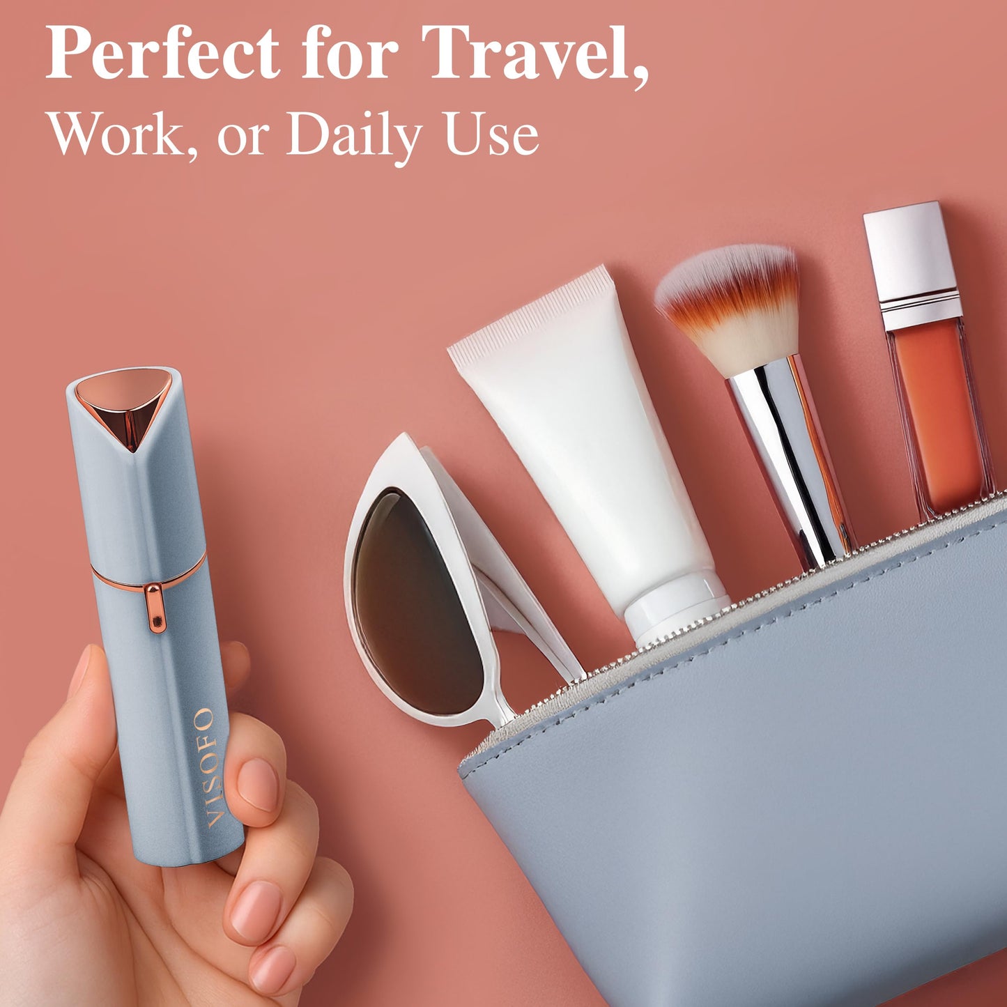 Facial Hair Removal for Women | Upper Lip Mustache Remover Device Face Shaver Woman Chin Peach Fuzz Electric Trimmer Dermaplane Female Razor Ladies Tweezers Lady Epilator Girls by VISOFO (Blue)