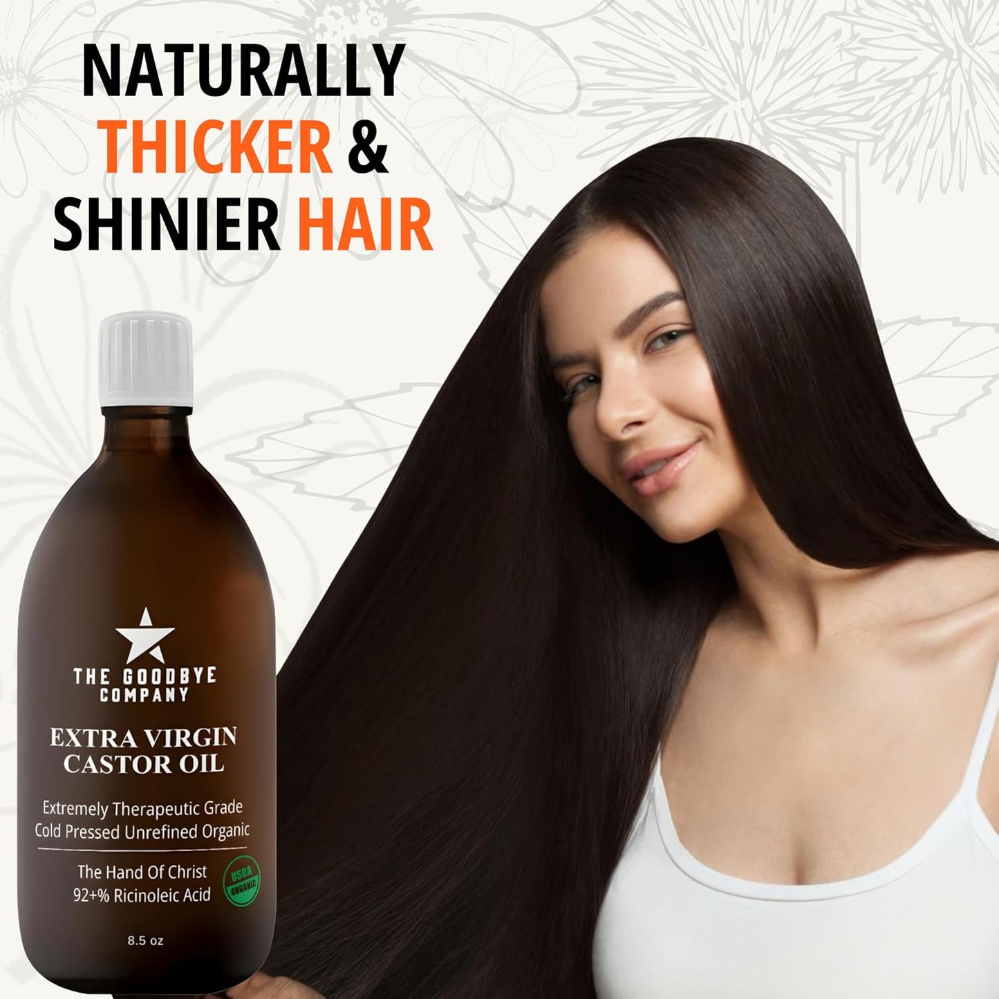 USDA Organic Cold-Pressed Castor Oil - Extra Virgin, Hexane-Free, 8.5 oz Glass Bottle | Pure for Hair, Skin, Lashes & Brows