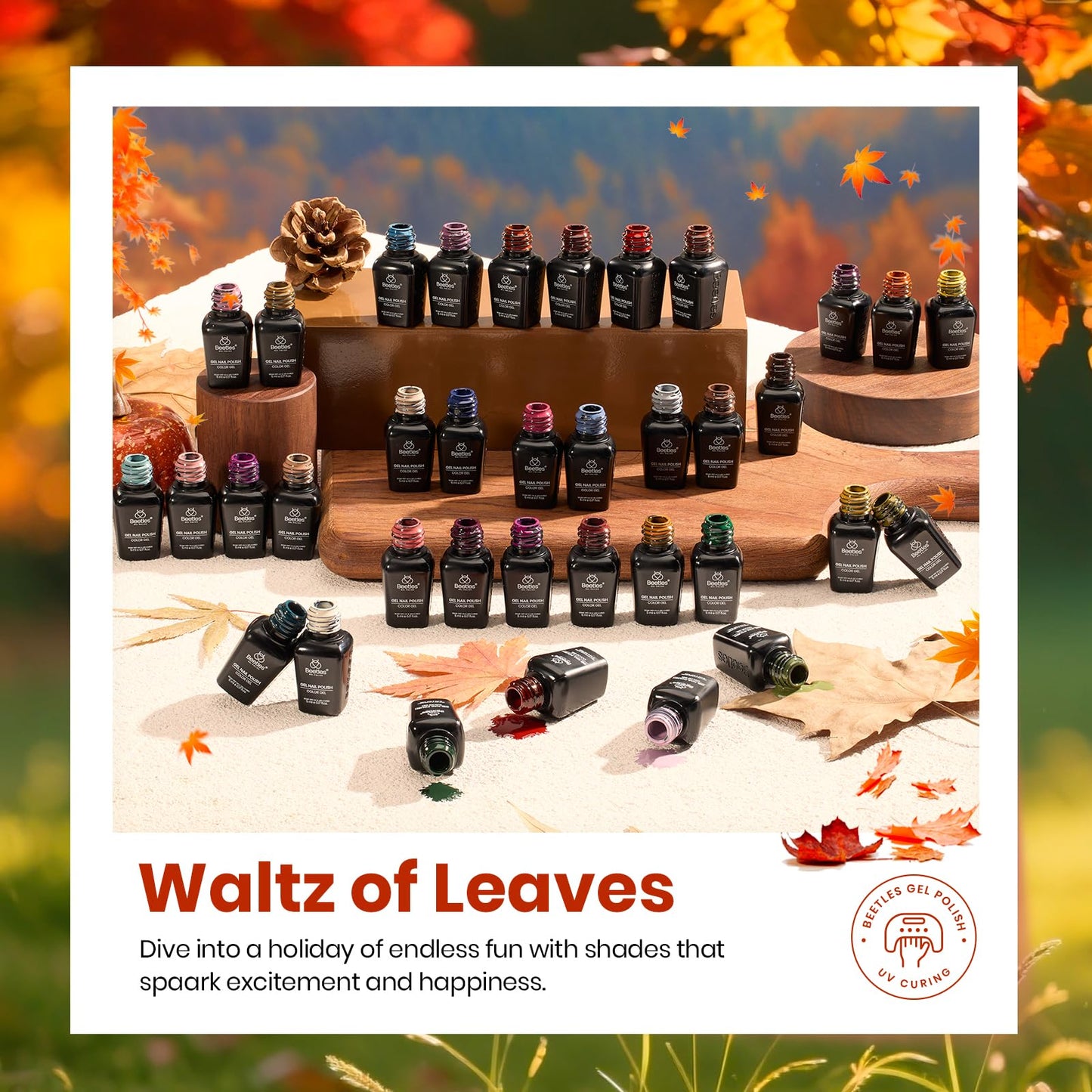 Beetles Fall Gel Polish Set - Waltz of Leaves Collection, 36 Autumn Colors Purple Green Colors Gel Polish Set With Base and Glossy Matte Glitter Top Coat Soak Off UV Led Gifts for Women