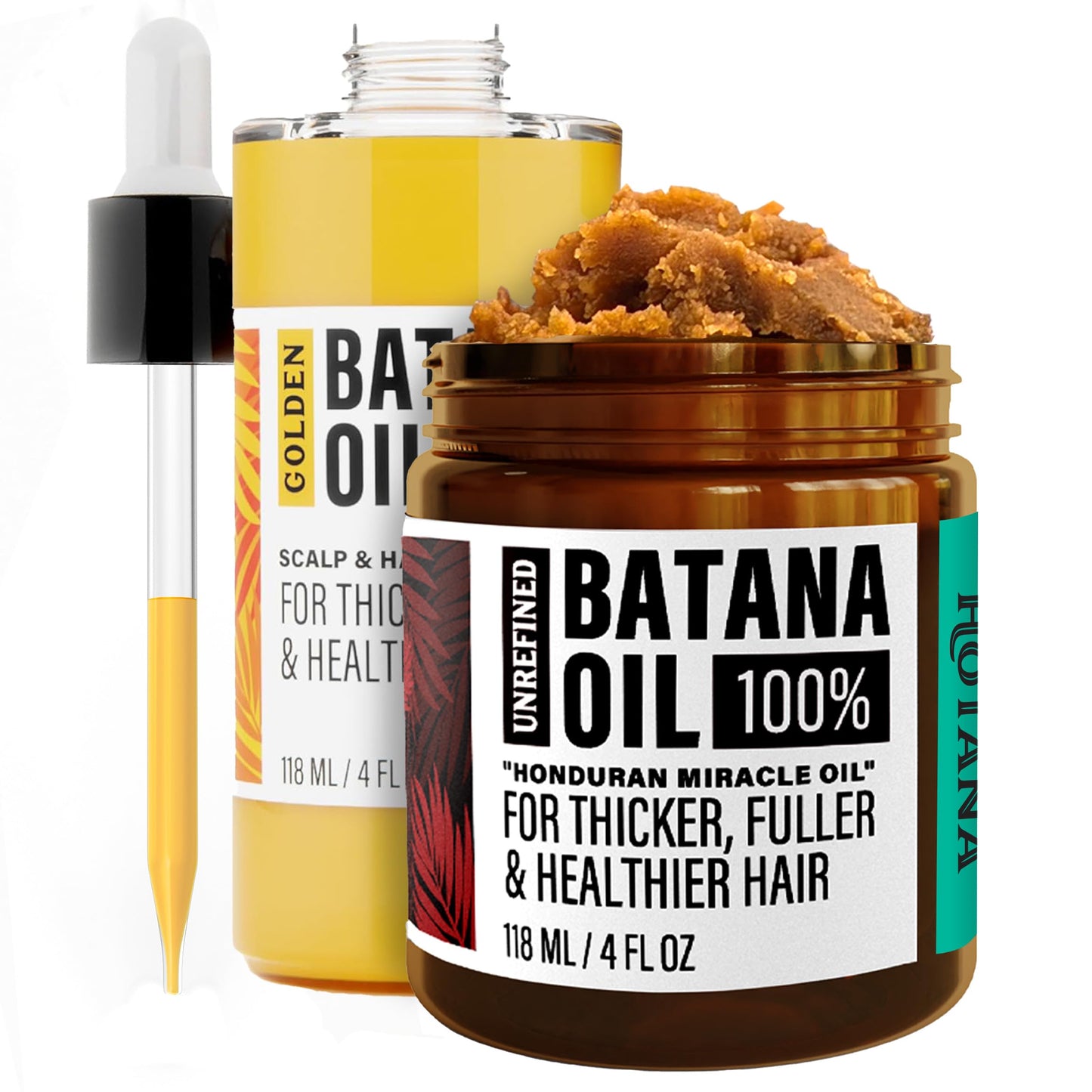 Batana Oil for Hair Growth - Unrefined + Golden Batana Bundle - Organic Batana from Honduras, for Hair Care & Scalp Rejuvination - 4oz + 4oz
