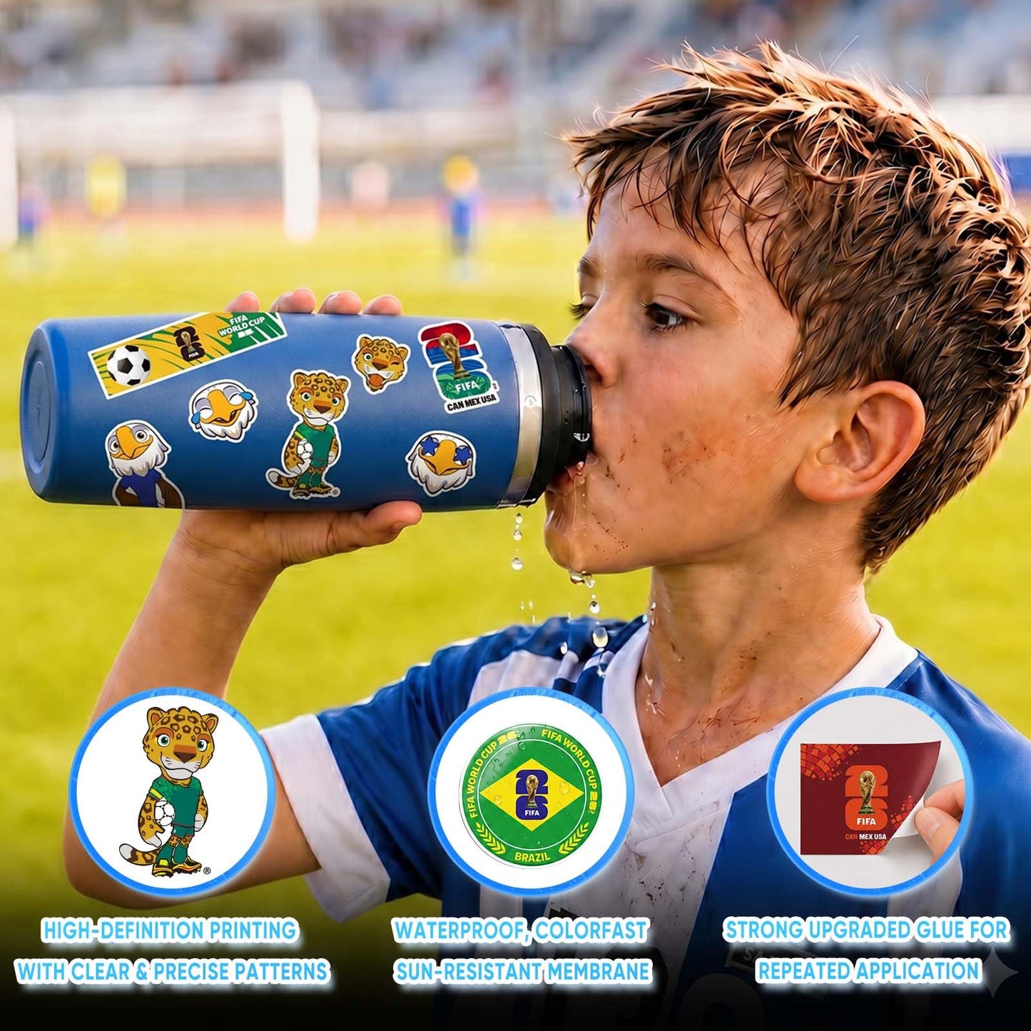 FIFA World Cup 2026 Stickers - Official Soccer Sticker with Trophy, Host City, Flags & Mascot Design, Waterproof Stickers for Water Bottle Laptop Phone, Soccer Party Favors (FIFA Nation Collection B)