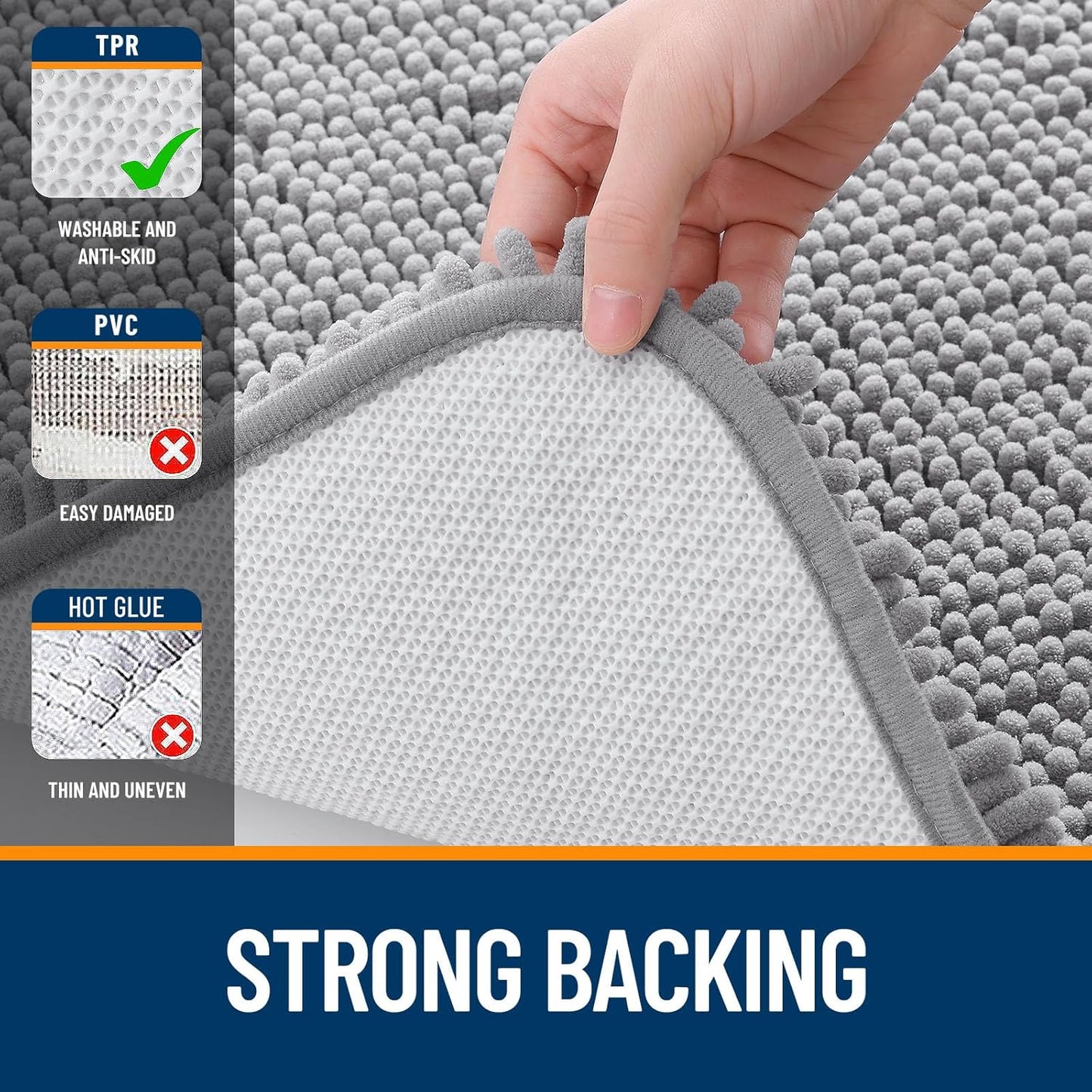 Extra Soft Chenille Bathroom Rugs - 30x20 Quick Dry, Machine Washable | Grey Bath Mats for Tub & Shower