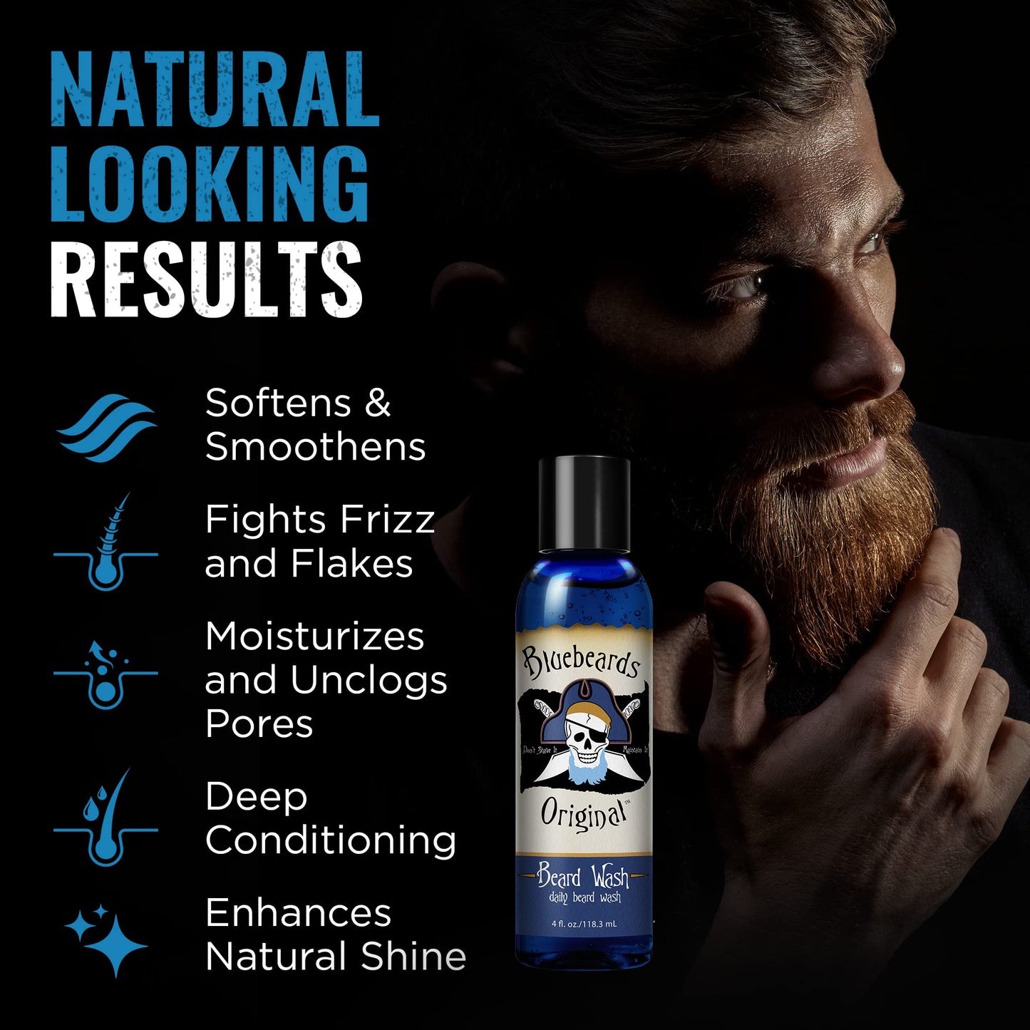 Beard Wash for Men - 4 oz Bluebeards Original Natural Beard Wash and Beard Moisturizer, Infused with Aloe & Lime - Deeply Cleans, Softens, and Conditions Your Beard and Skin Underneath - Made in USA