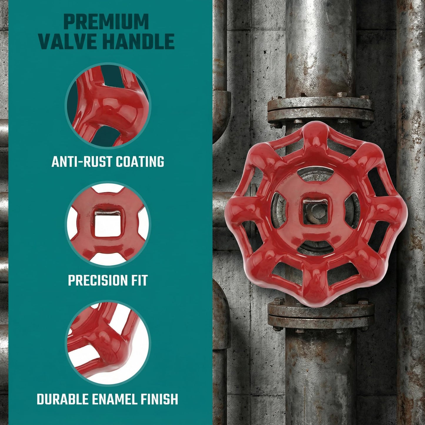 Angoily 36 Pcs Cast Iron Outdoor Faucet Handle Replacement for Spigot Hose Bib Gate Valve - Red Round Wheel Handwheel for Square Hole Water Shut Off Repair