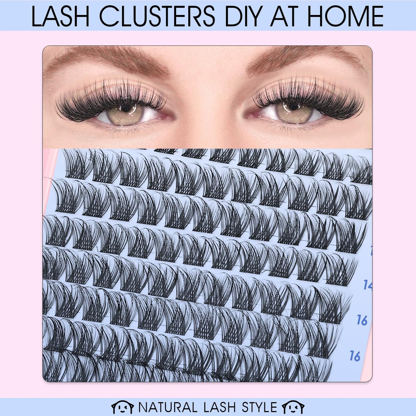 HEYWINK DIY Lash Extension Kit Natural Look Wispy Lash Clusters D Lashes Clusters 8-18mm Eyelash Extension Kit Lash Bond and Seal Lash Tweezers Individual Lashes Lash Cluster Kit For Beginners
