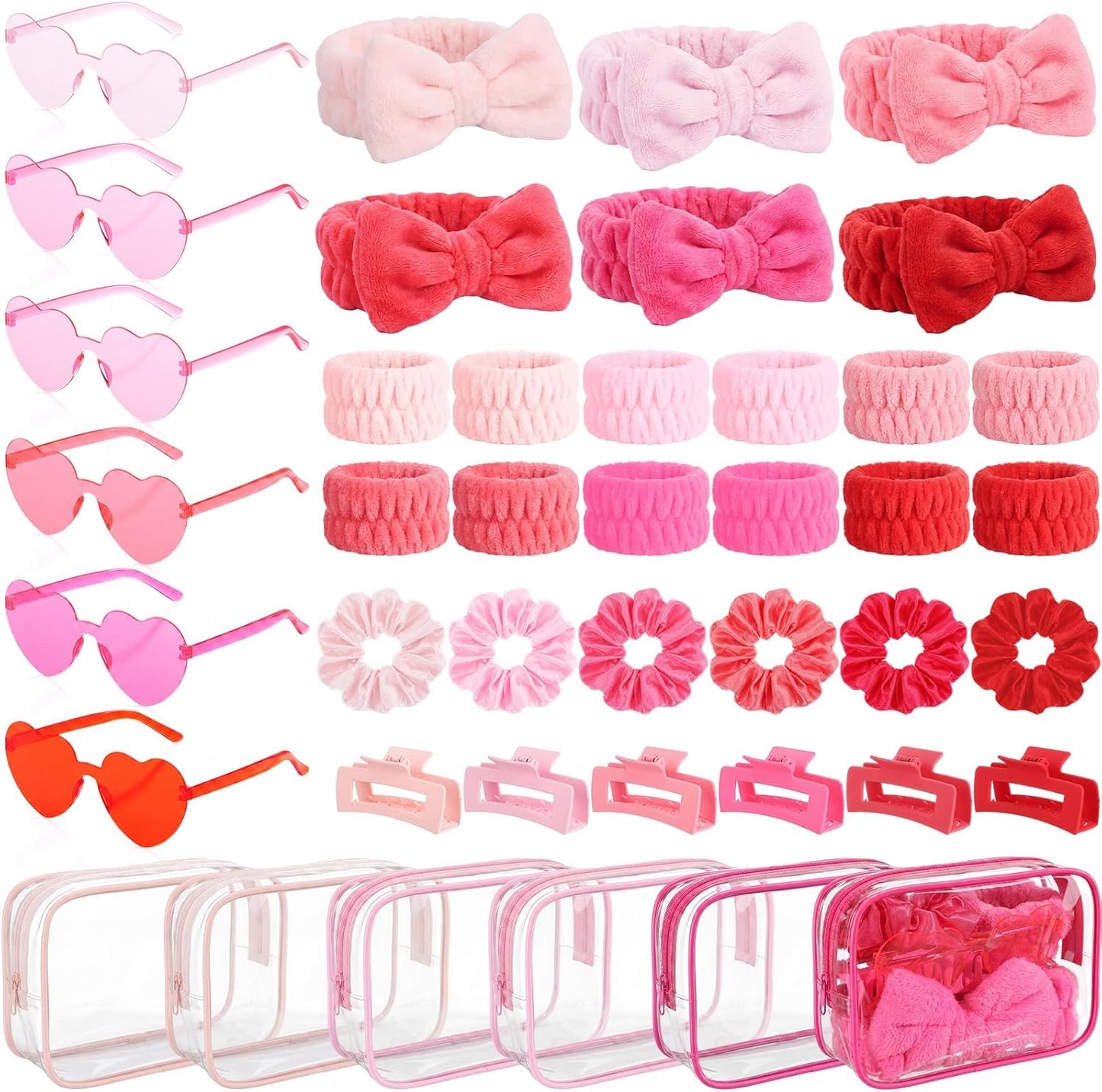 Slumber Party Supplies - 12 Set 84 Pcs Spa Gift Kit with Headbands, Sunglasses & Makeup Bag | Pastel Colors