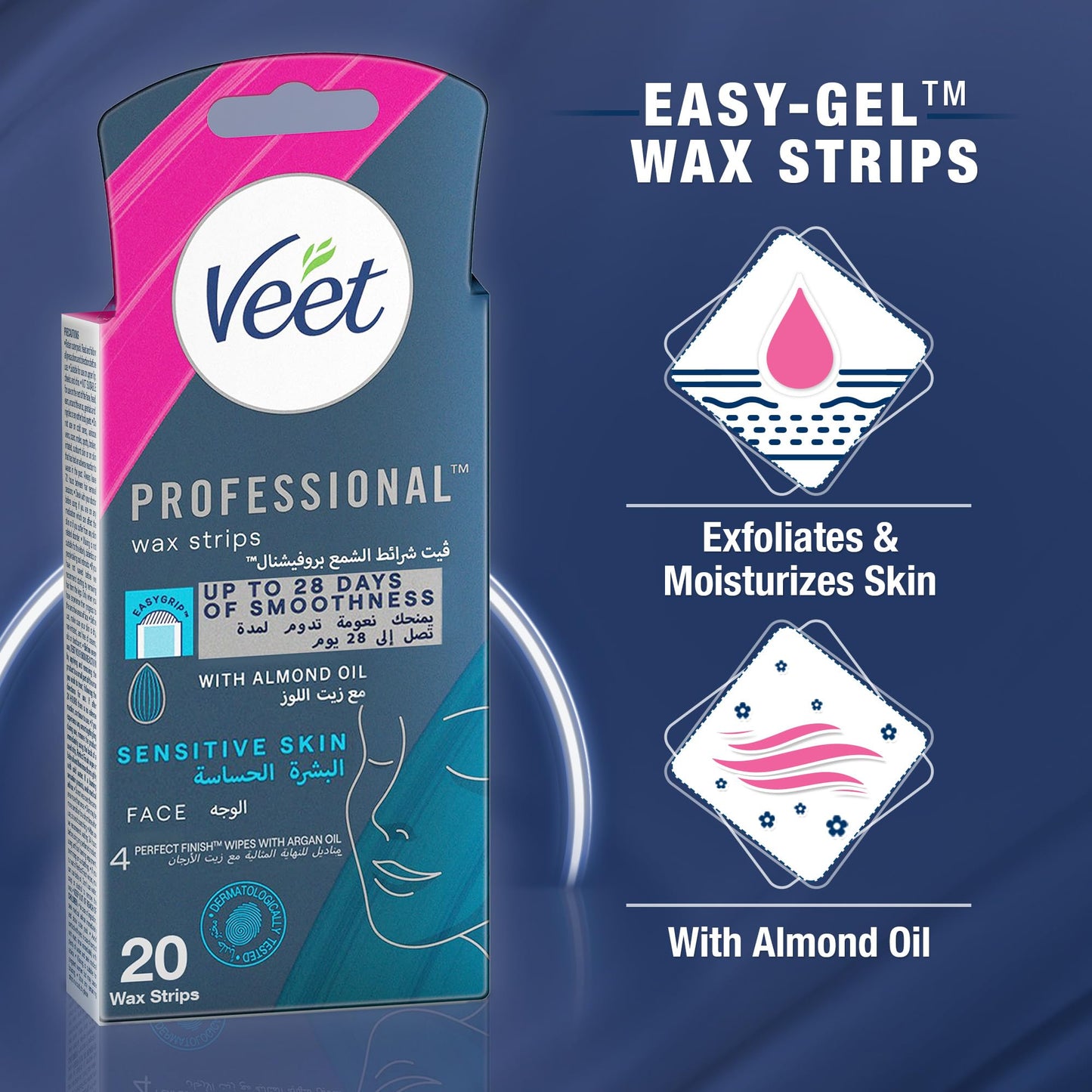 Veet Face Cold Wax Strips for Normal Skin, Pack of 20