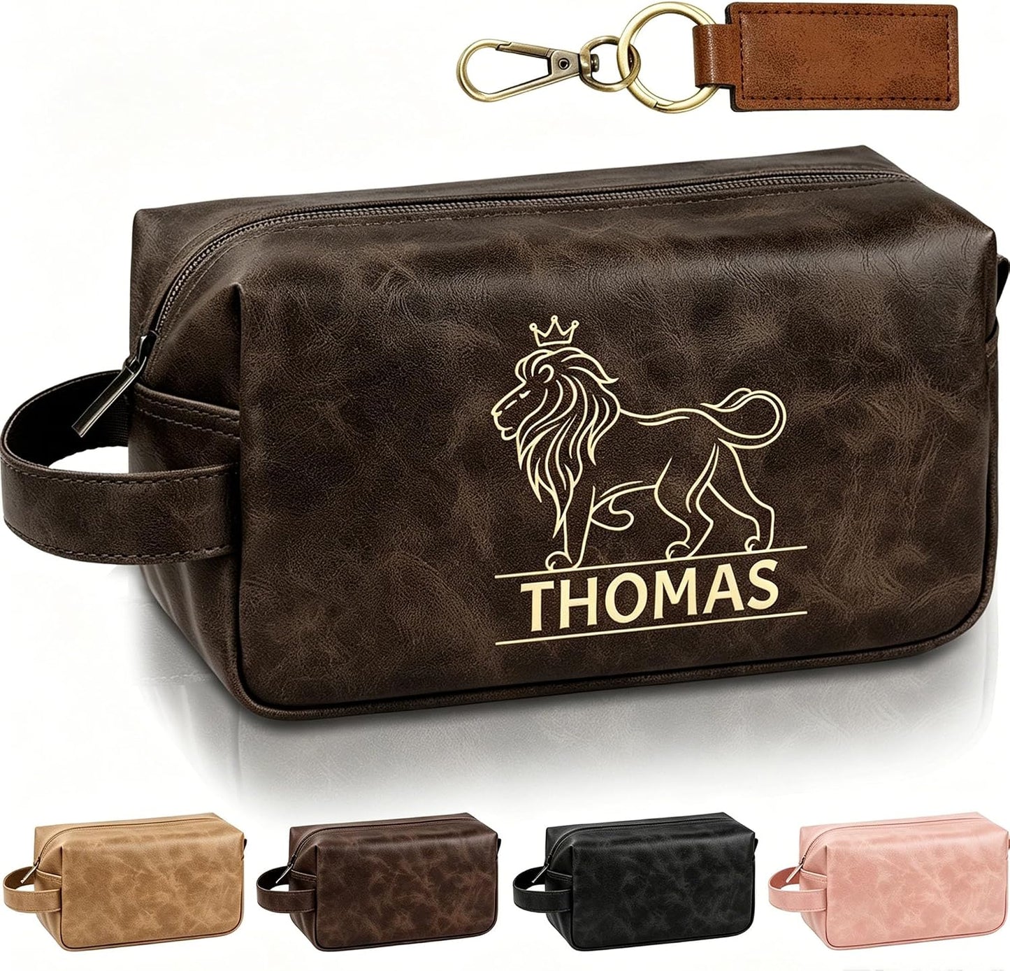 Personalized Leather Toiletry Bag - Custom Travel Shaving Kit for Men | Unique Gift for Husband, Dad, Boyfriend (Yellow Brown)