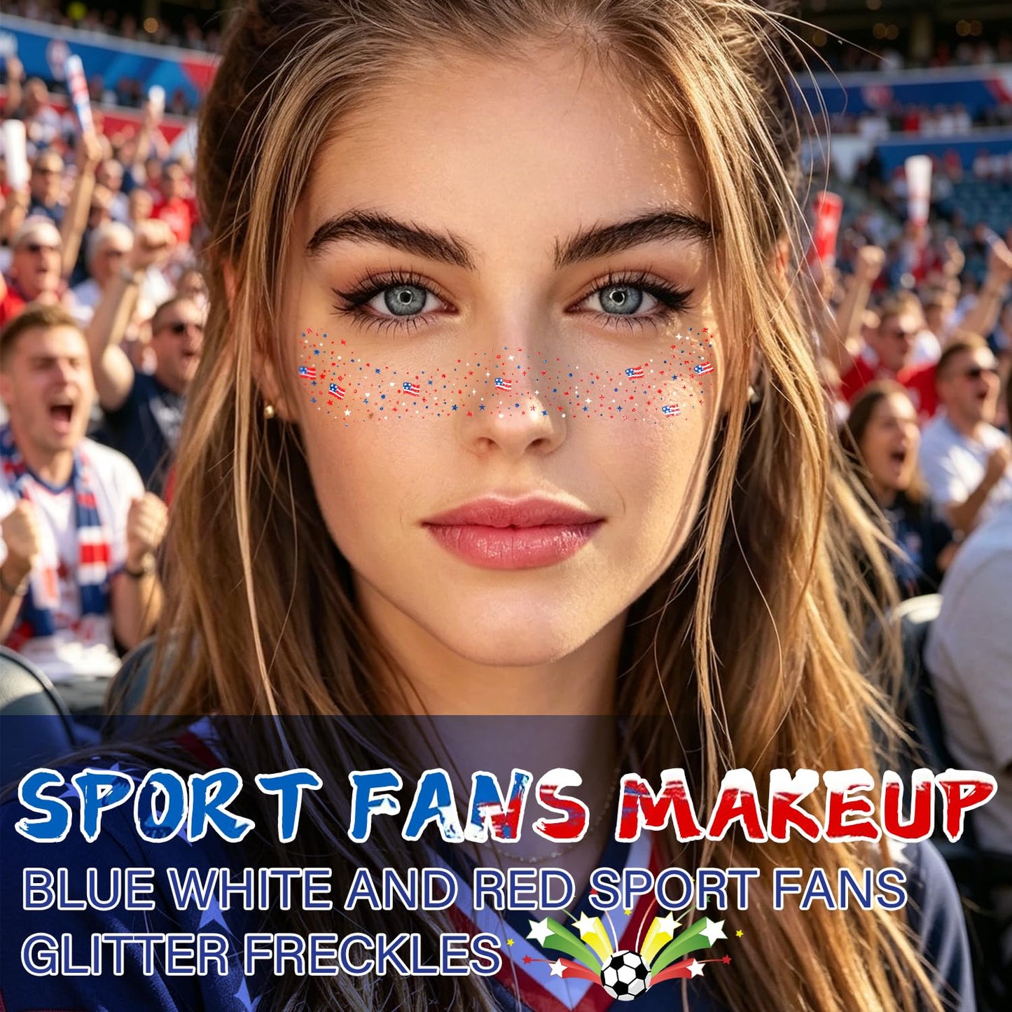 USA Flag Glitter Freckles - 8 Pcs Red, White & Blue Face Tattoos for 4th of July & Memorial Day