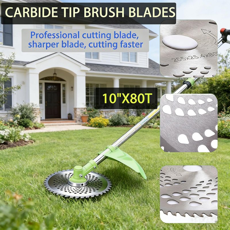 10inch 80T Brush Cutter Blade and 9inch 36T Weed Eater Blade with Heat Dissipation Holes, Steel Weed Eater Blades with Adapter Kit Compatible with Husqvarna Stihl Trimmer