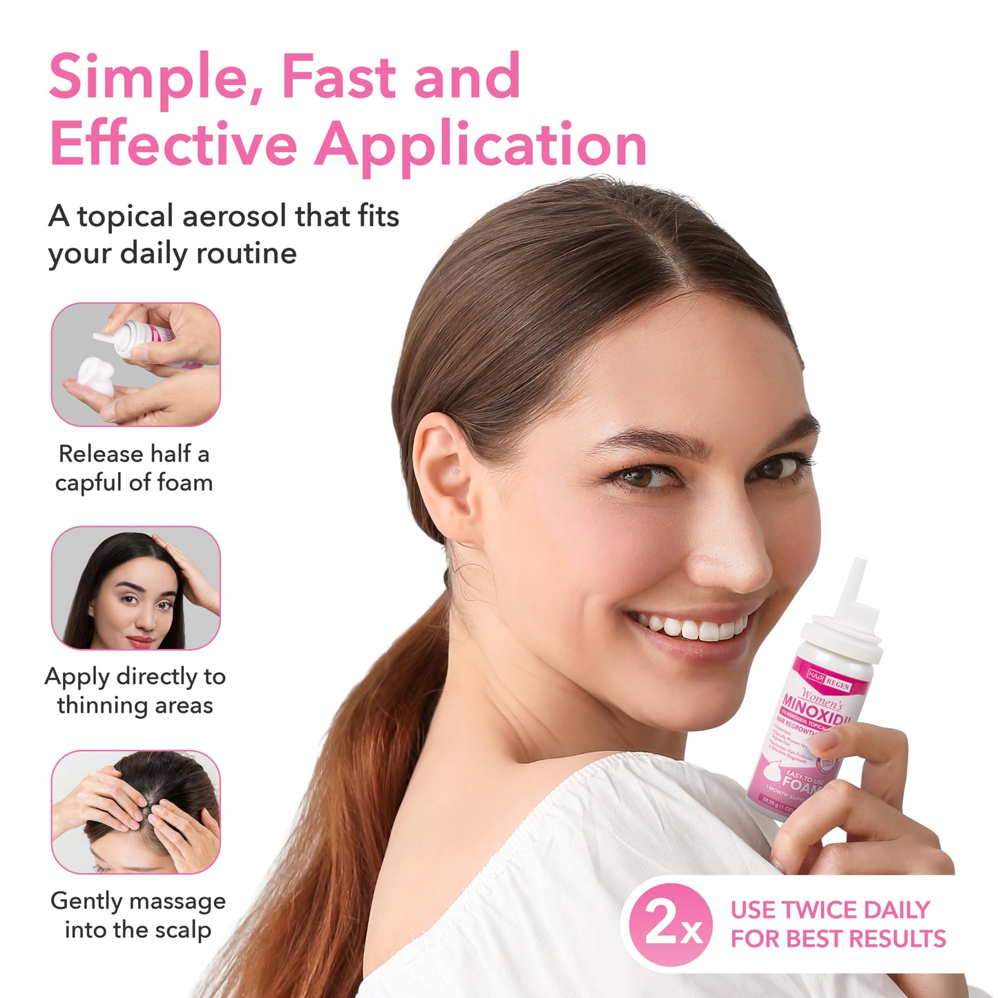 Hair Regen Minoxidil Foam for Women 5% Percent - Women's Hair Growth Treatment for Her - Topical Foaming Minoxidil for Women - Great for Hair Regrowth and Reduce Hair Loss - 1 Pack as 1 Month Supply