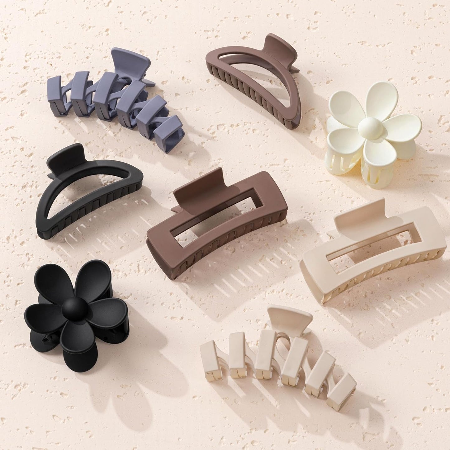Flower Hair Clips - 8PCS Non-Slip Claw Clips for Thick Hair | Multi-Style Neutral Colors Set