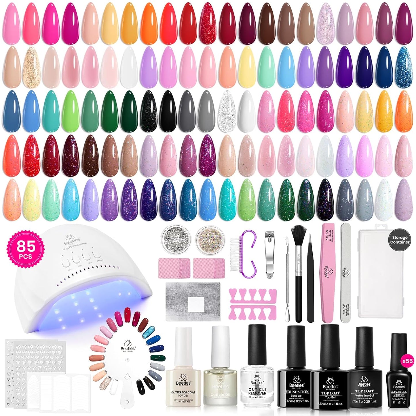 Beetles Gel Nail Polish Set - 23-Piece Summer Colors Collection | UV Gel Polish in Pink, Green, Blue with Base & Top Coat