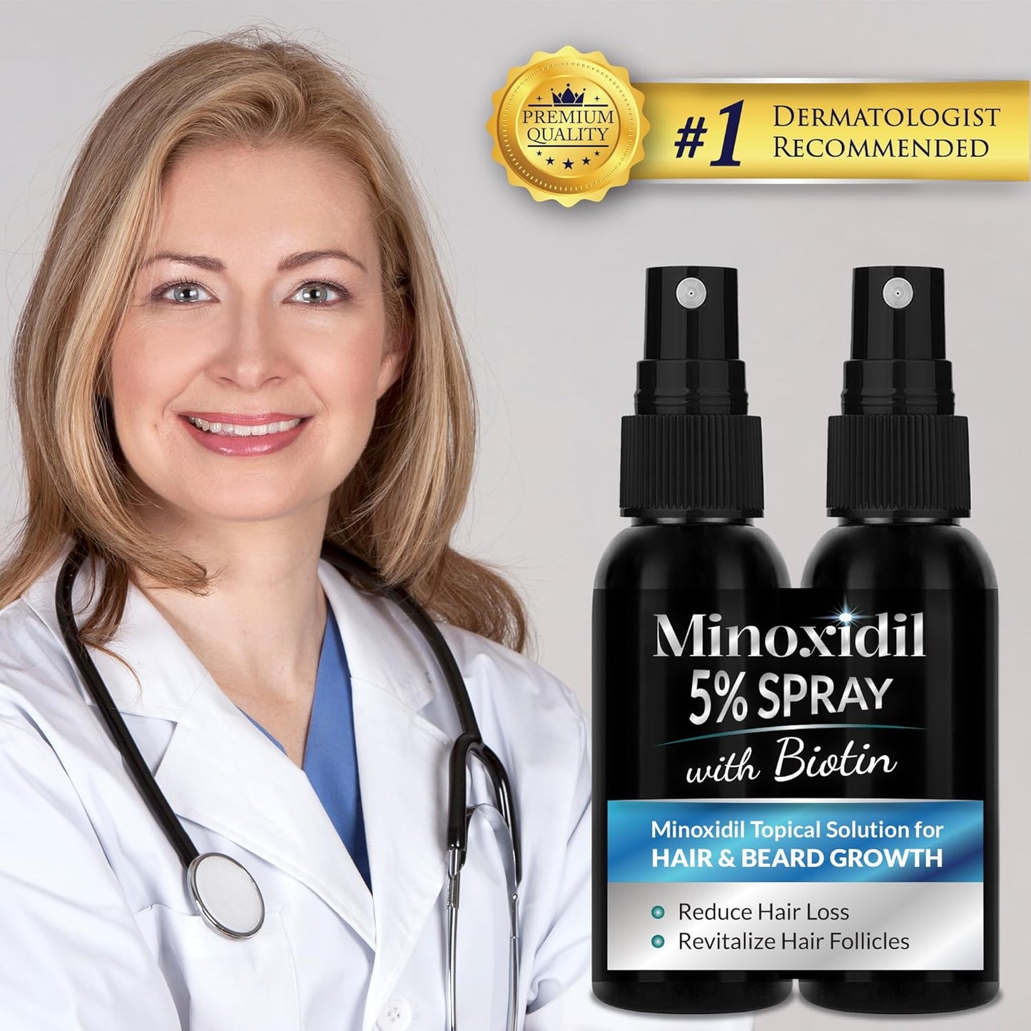 Minoxidil 5% Hair Growth Treatment for Men & Women - Regrowth Spray for Hair & Beard | 2-Pack