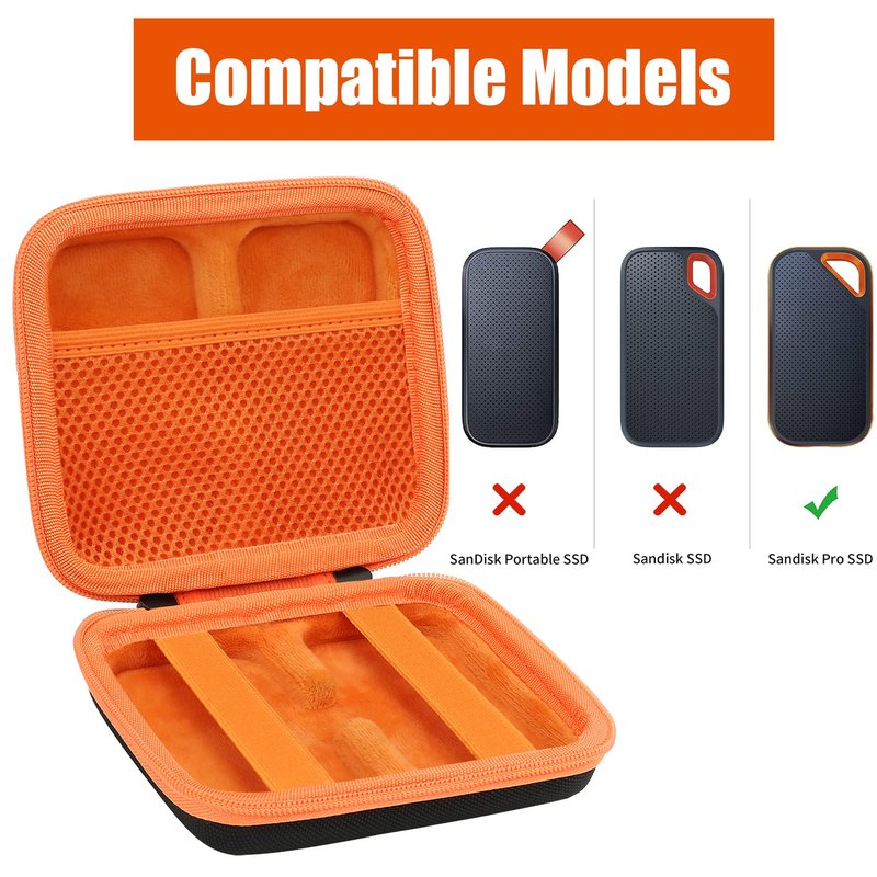 Aenllosi Hard Travel Case Replacement for SanDisk Extreme PRO SDSSDE81/SDSSDE80 / Extreme SDSSDE61 Portable 500GB/1/2/4 TB SSD(Black&Orange,Only Case)